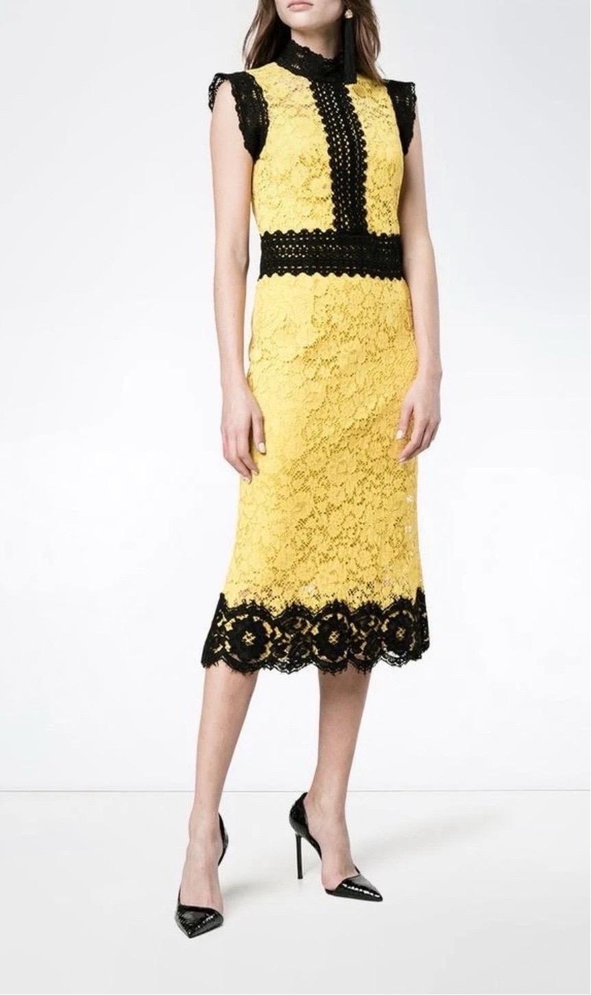 Dolce & Gabbana - Robe de soirée en dentelle guipure jaune et noire, non portée, taille 40 en vente 6