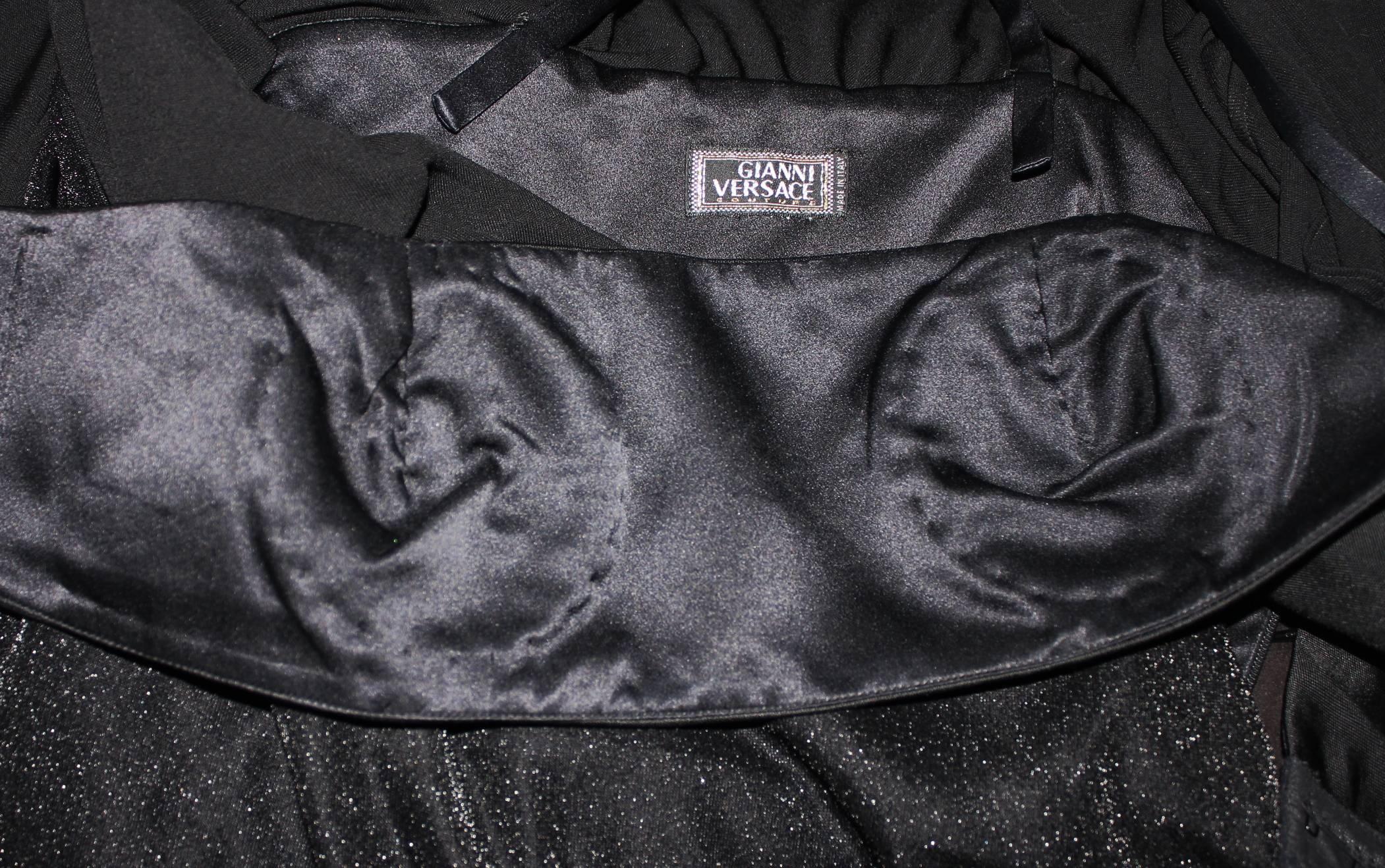 Black Gianni Versace Couture 1997 Lurex Cutout Gown Maxi Evening Dress Bandeau Top 42 For Sale