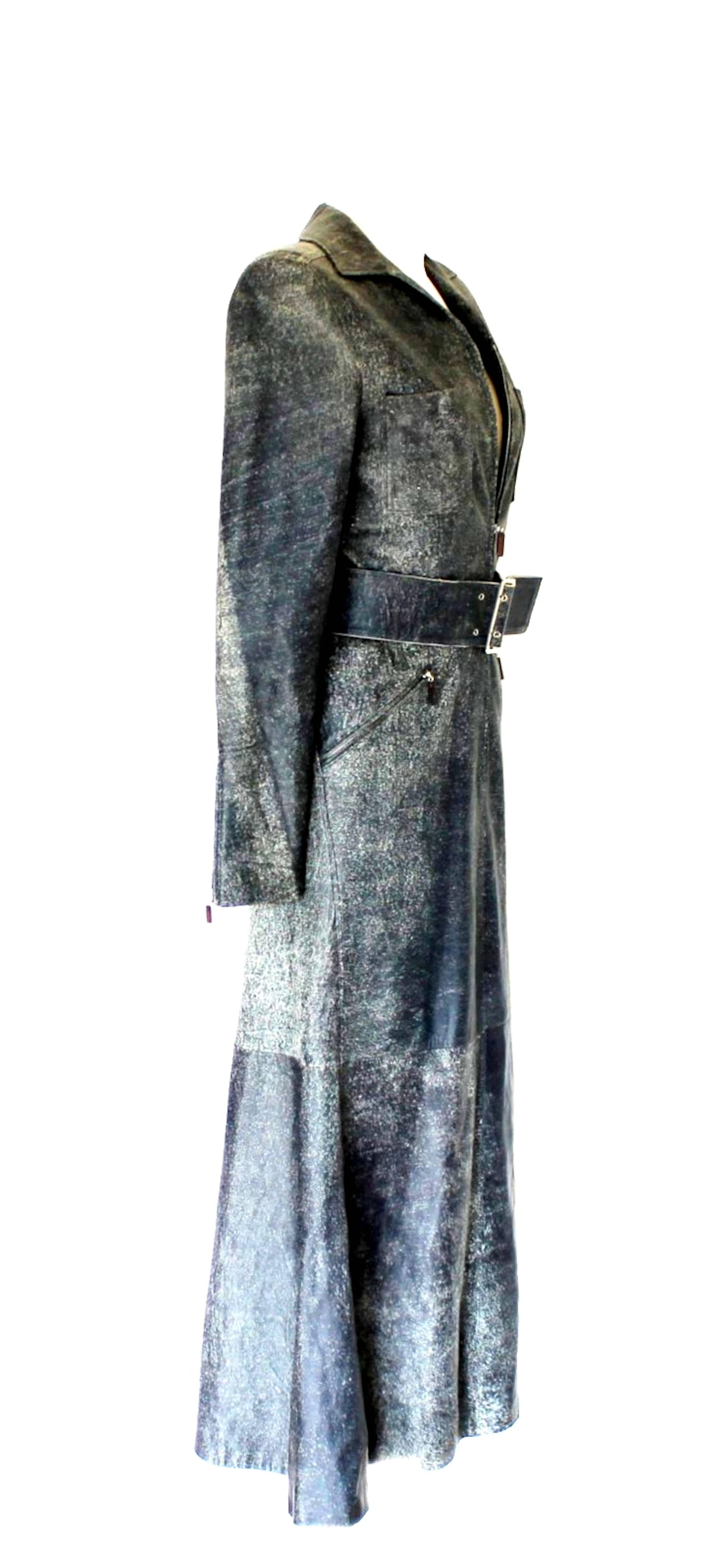 GIANNI VERSACE Demin/Jeans-Stil Distressed Lederkleid im Distressed-Stil 2001 (Grau) im Angebot