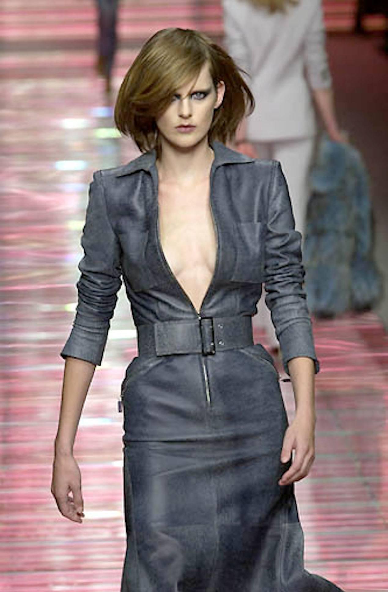 GIANNI VERSACE Demin/Jeans-Style Distressed Leather Dress Gown 2001 For Sale 1
