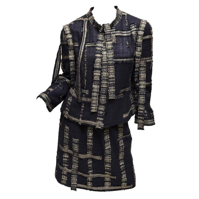 Women's Amazing CHANEL Skirt Suit with Golden Thread Fringed Trimming