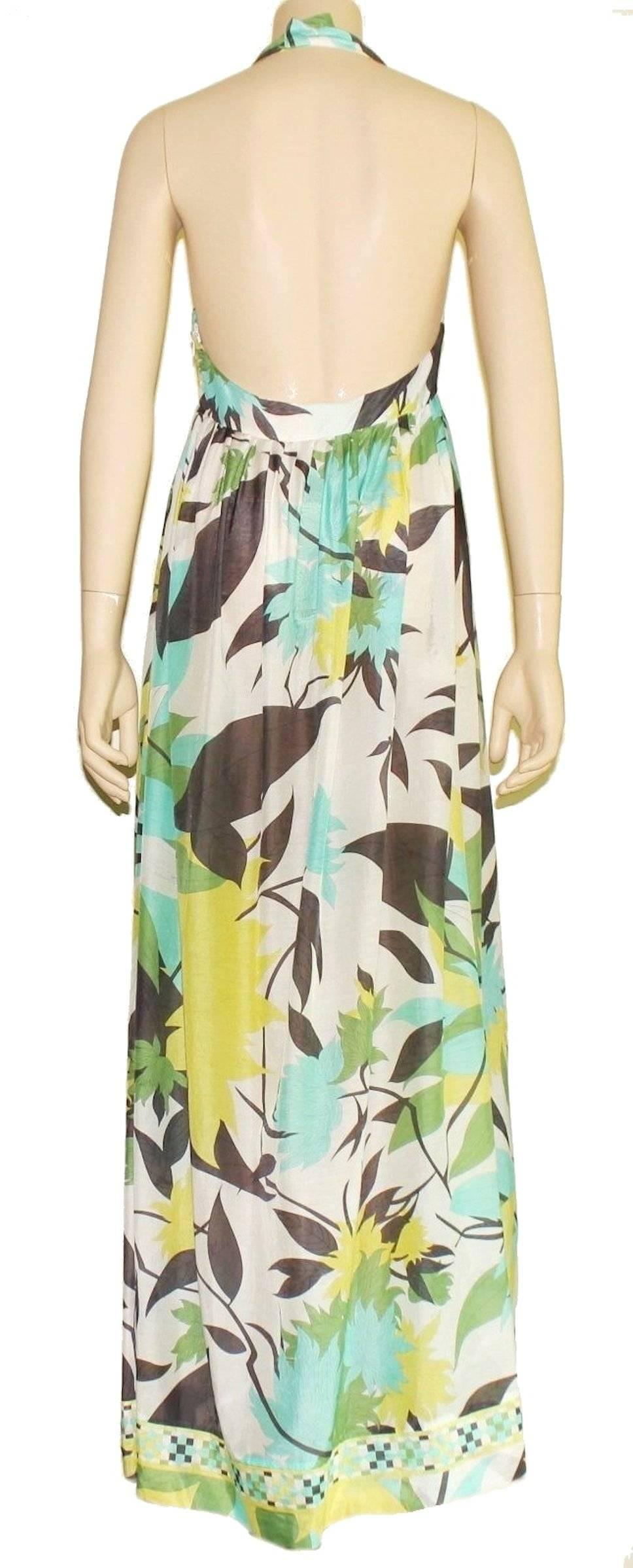 Green Amazing Emilio Pucci Signature Pastel Print Silk Mix Dress Gown