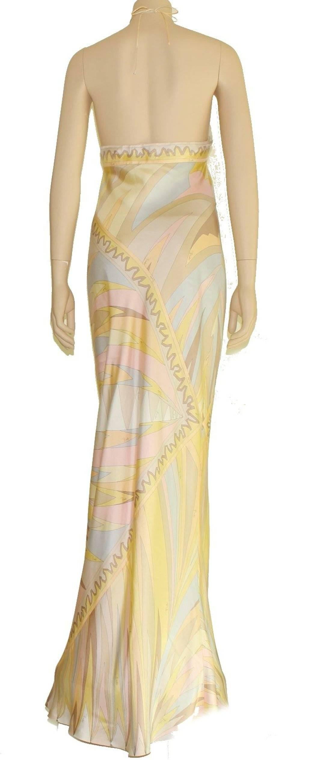 Beige Stunning Emilio Pucci Signature Print Evening Dress Gown
