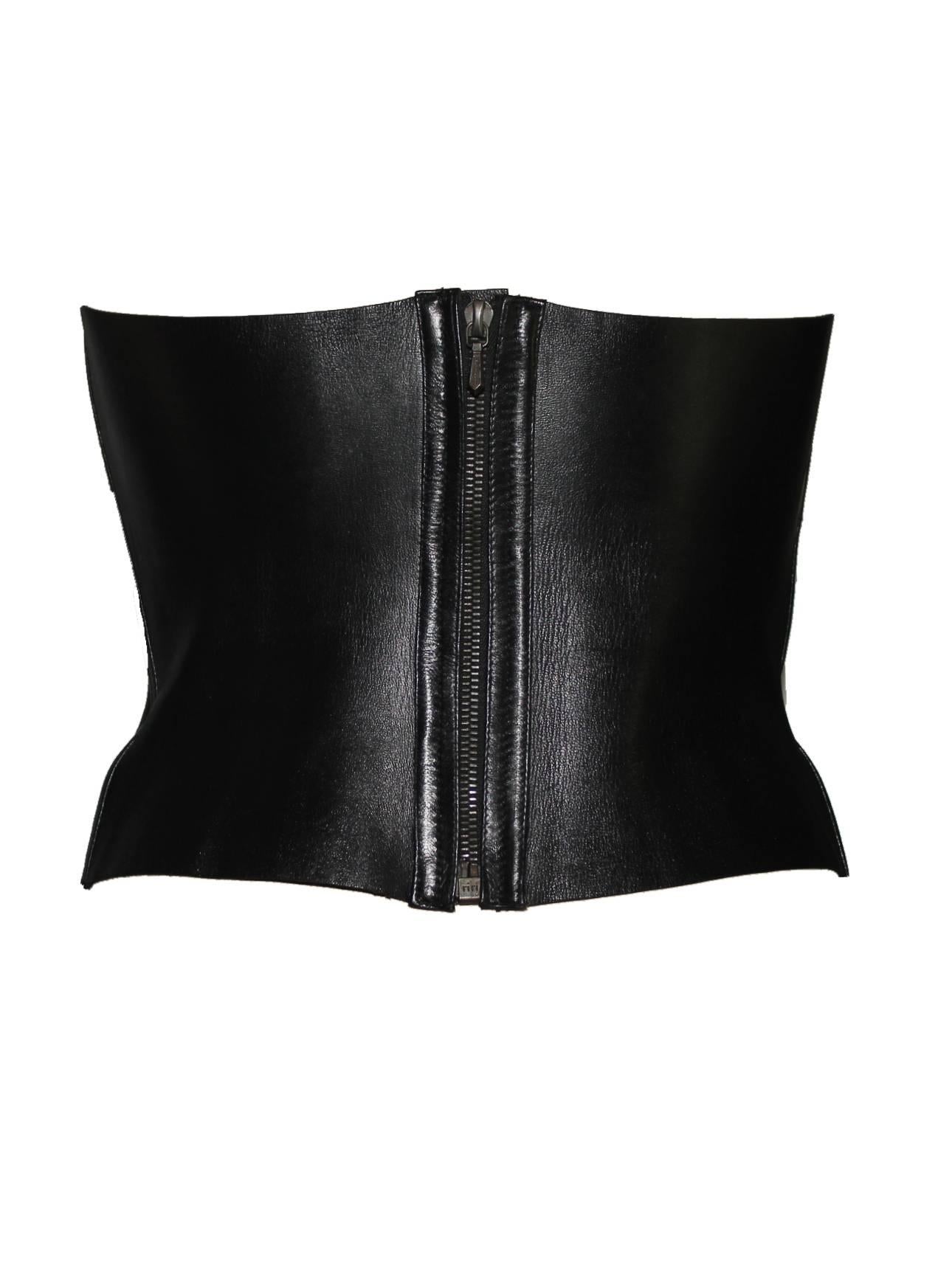 Women's Collector's Iconic Gucci by Tom Ford 2001 Black Leather Corset Bustier Corsage