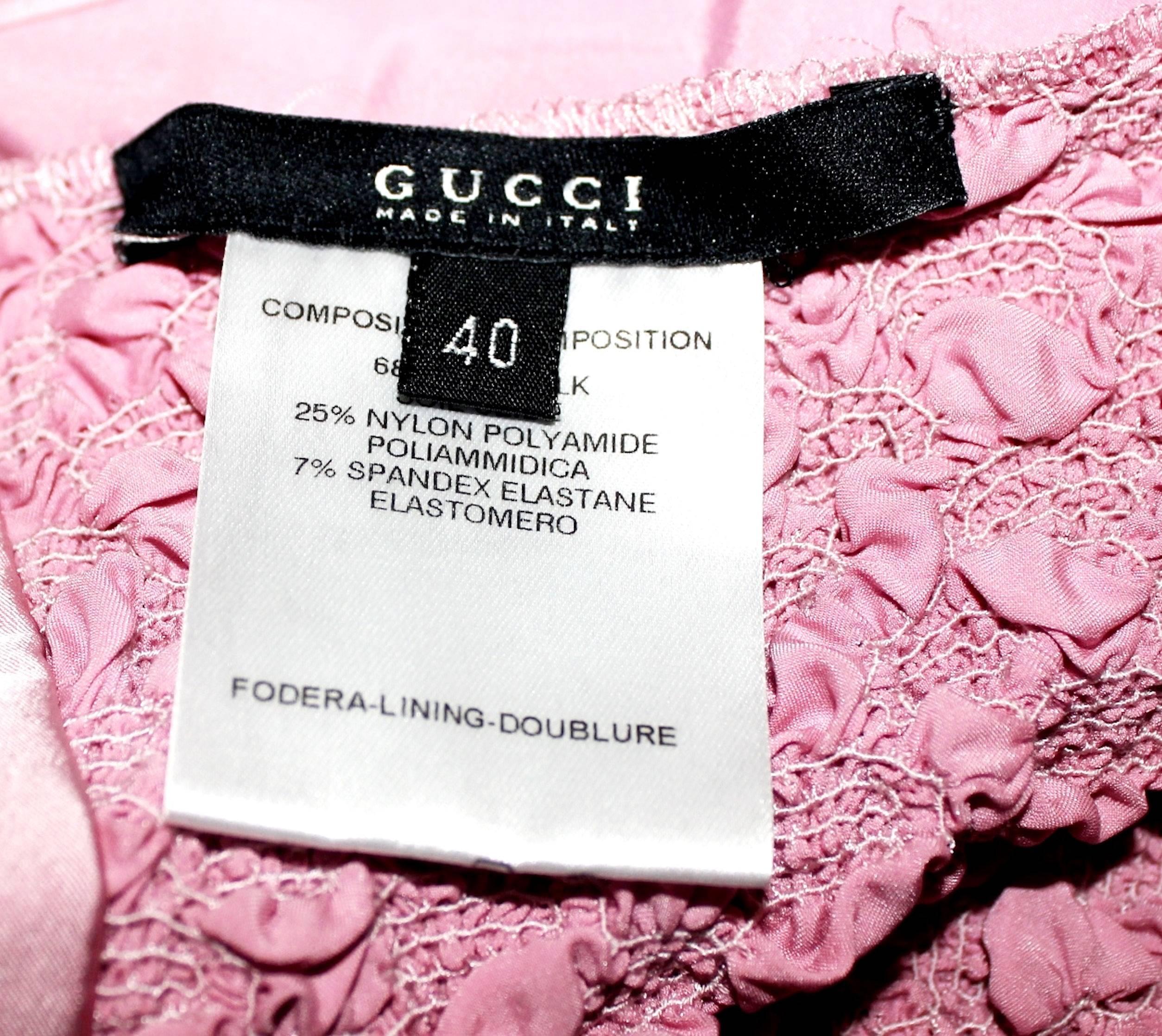 Gucci Tom Ford Spring 2004 Pink Ruched Silk Ensemble with Crystal Brooch 3