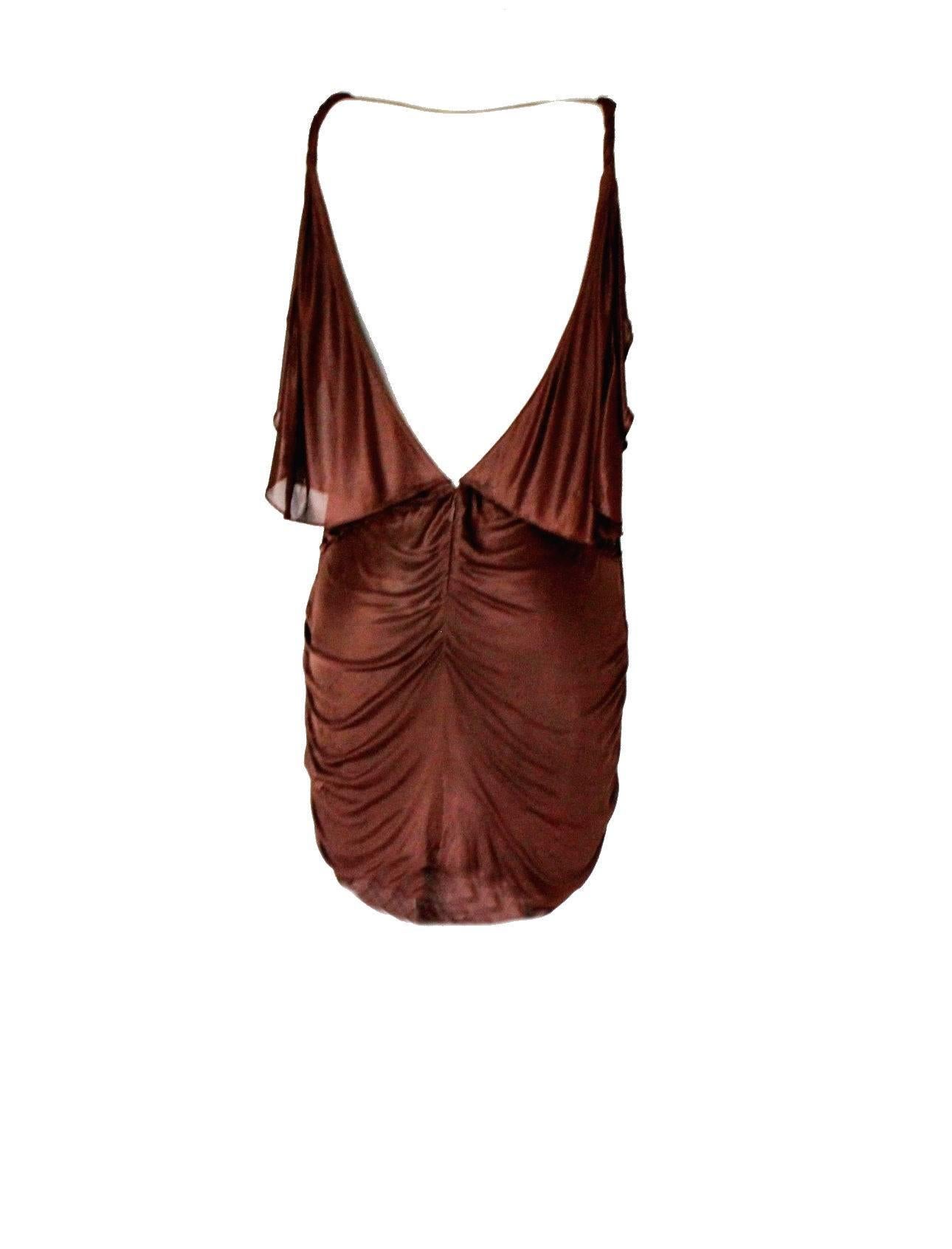 Gucci Tom Ford Spring 2003 Brown Draped Mini Dress In Fair Condition In Switzerland, CH