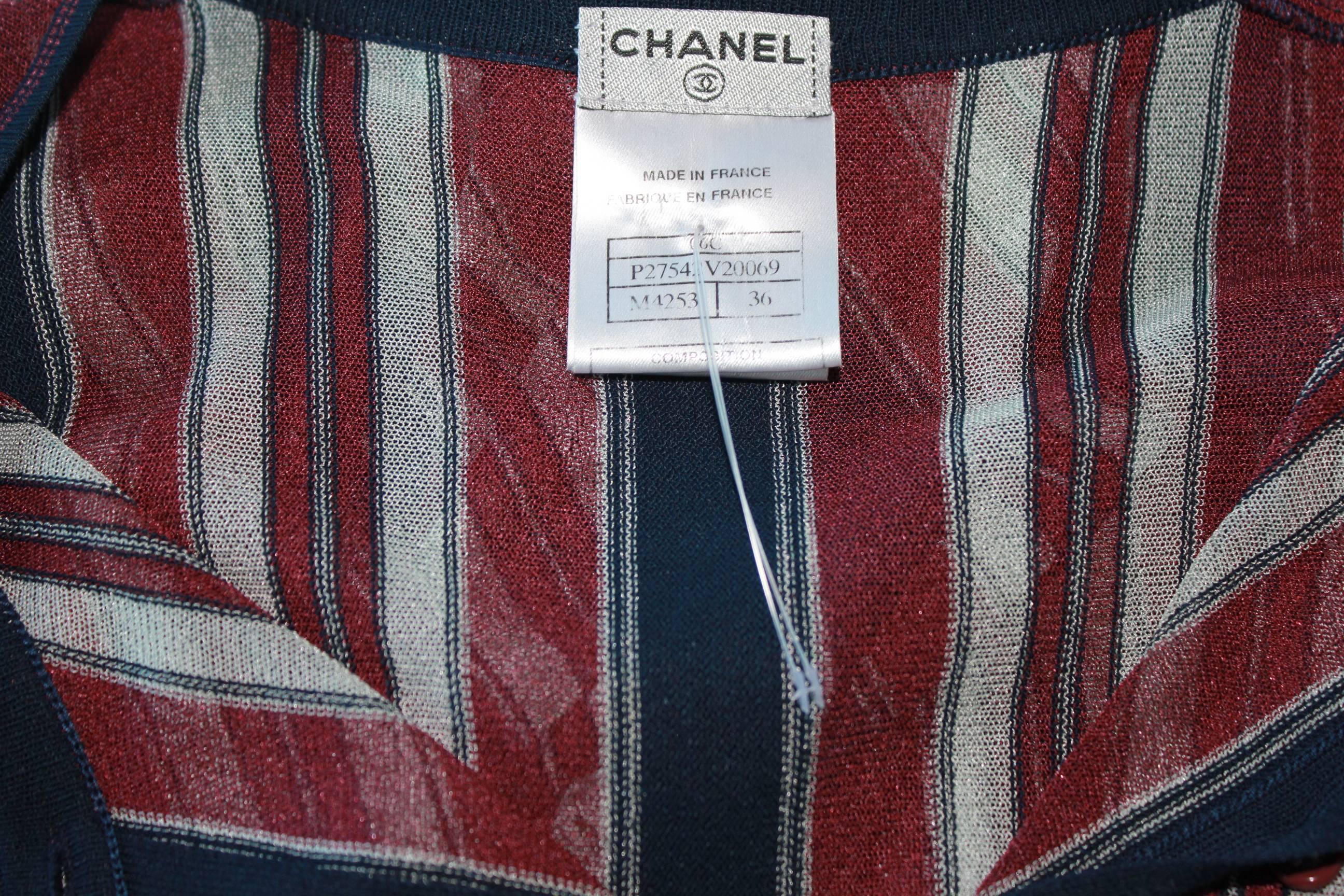 Brown Classic Chanel Striped Blue White Red Maritime Knit Dress
