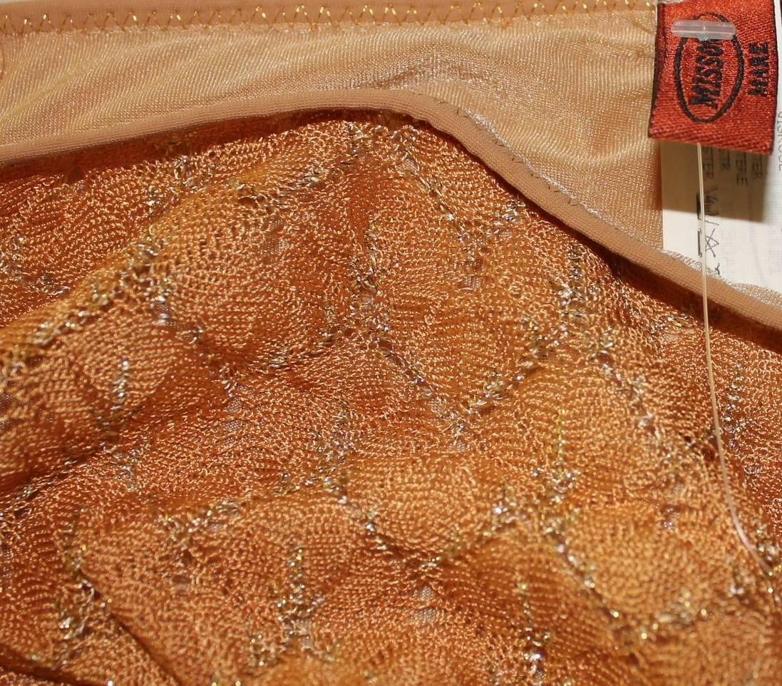 Brown Missoni Crochet Knit Golden Thread Lurex Bikini