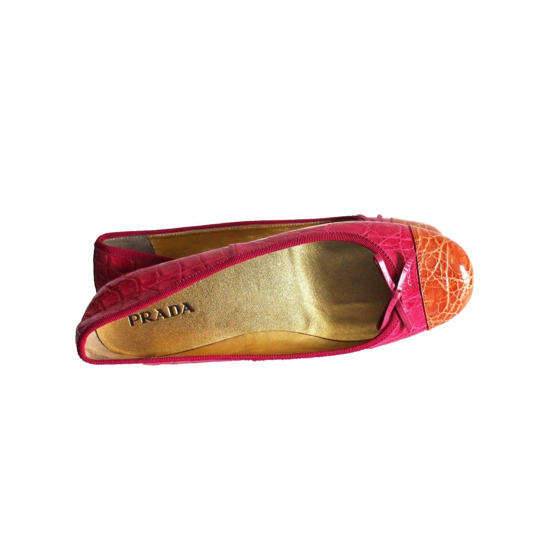 Red Prada Crocodile Ballet Flats Ballerinas