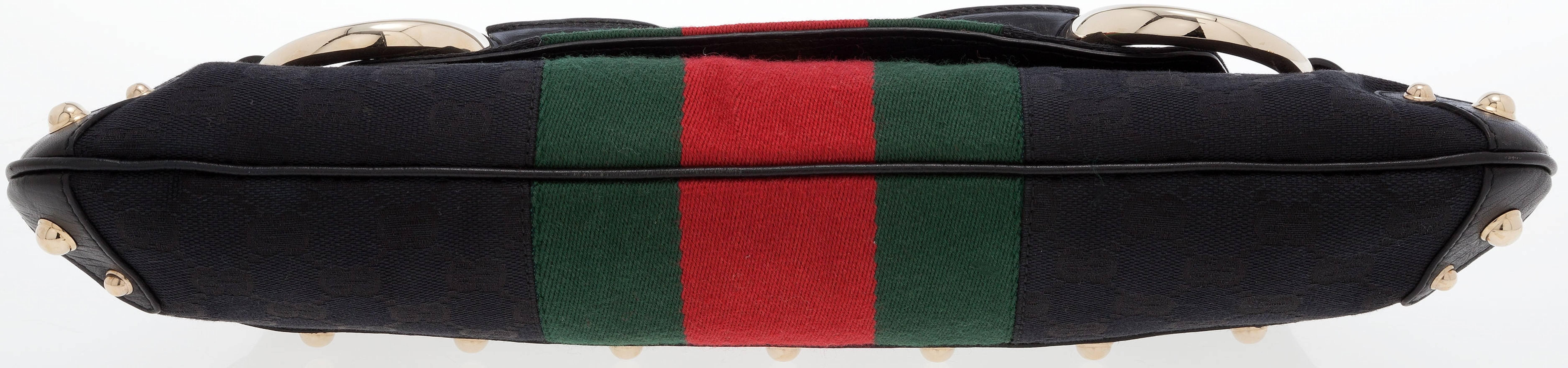 Black Gucci Monogram Canvas Stripe Horsebit Clutch Purse In New Condition In Switzerland, CH