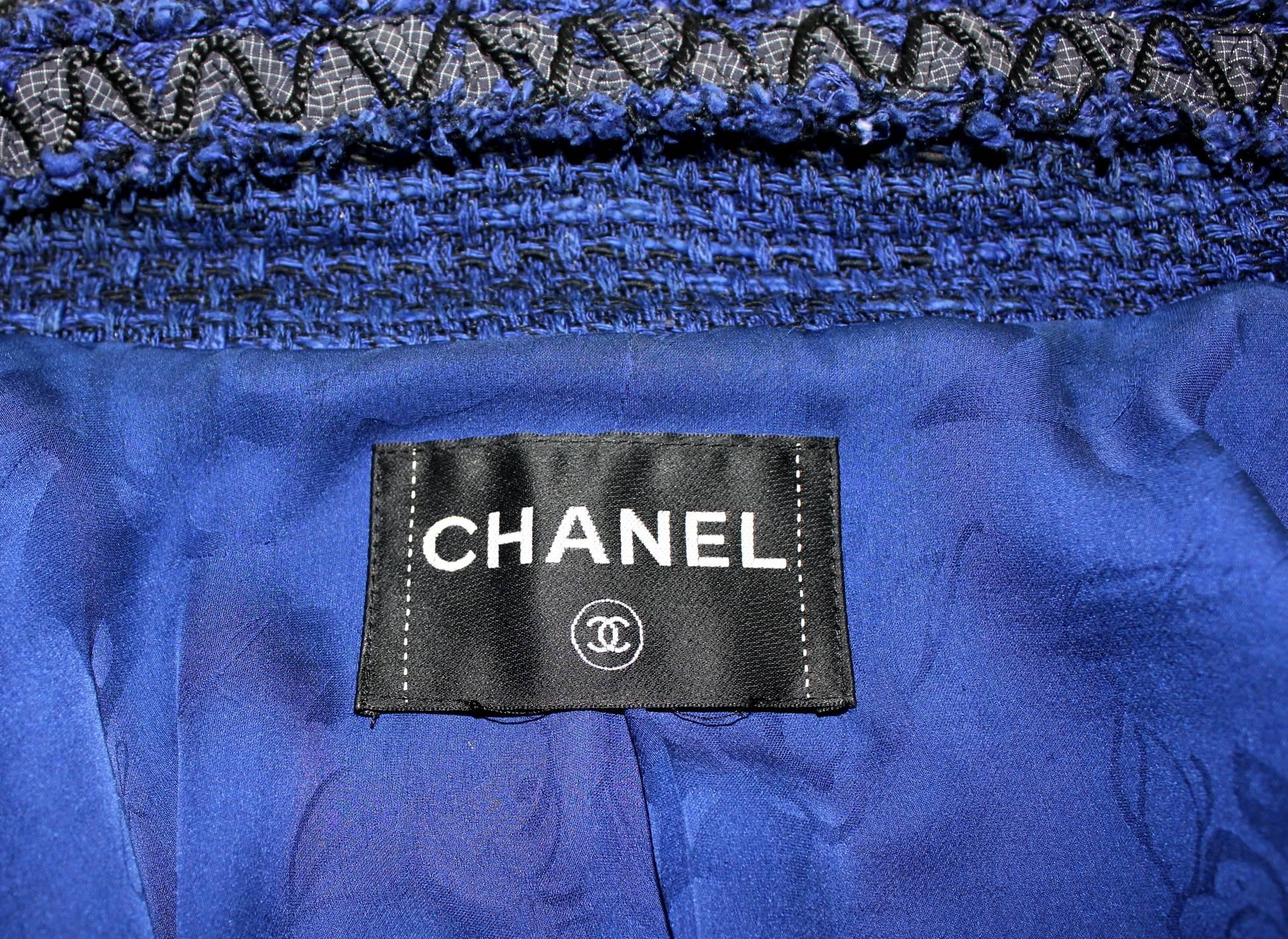 Beautiful Chanel Black & Blue Tweed Riding Jacket Blazer 2
