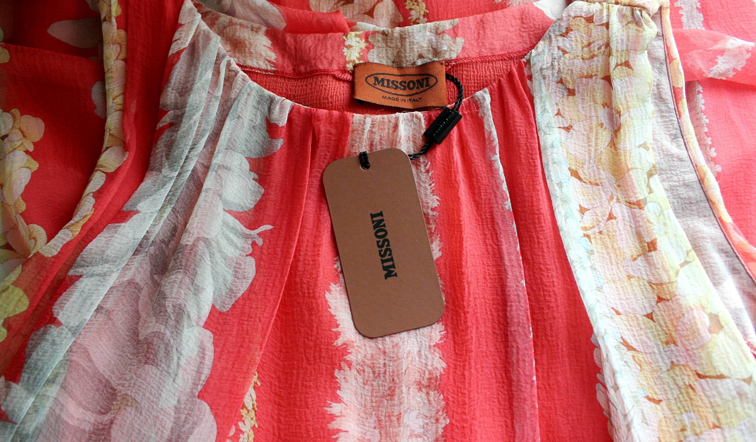 Orange Missoni Floral Silk Dress with Embroidered Belt