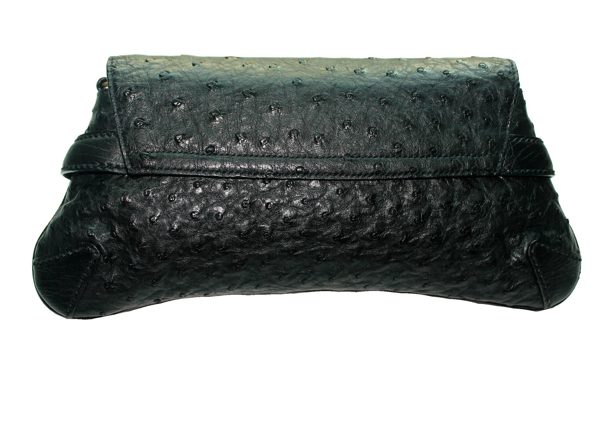 Black Stunning Gucci Ostrich Skin Horsebit Flap Bag