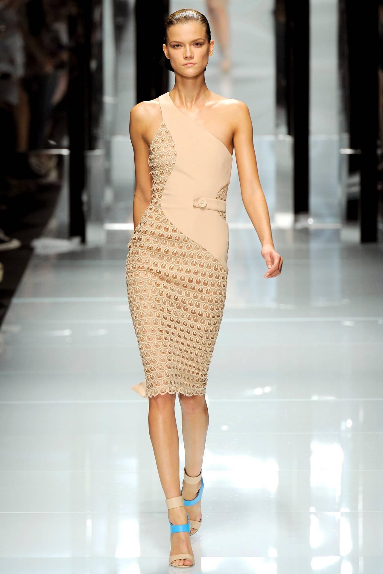  Stunning Versace Silk Crochet Cotton One Shoulder Dress  2