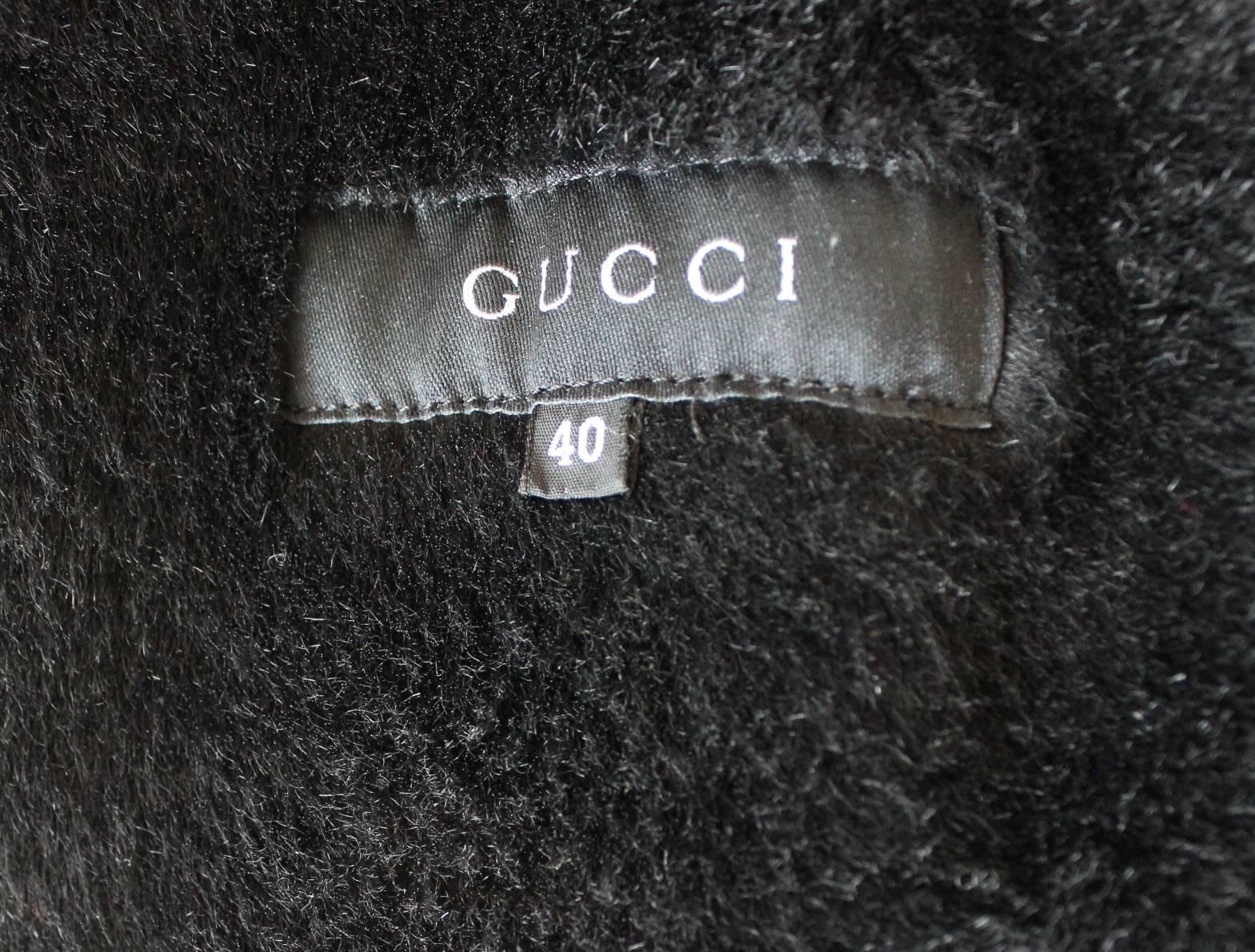 Gucci Black Shearling Lamb Suede Leather Fur Jacket Coat 3