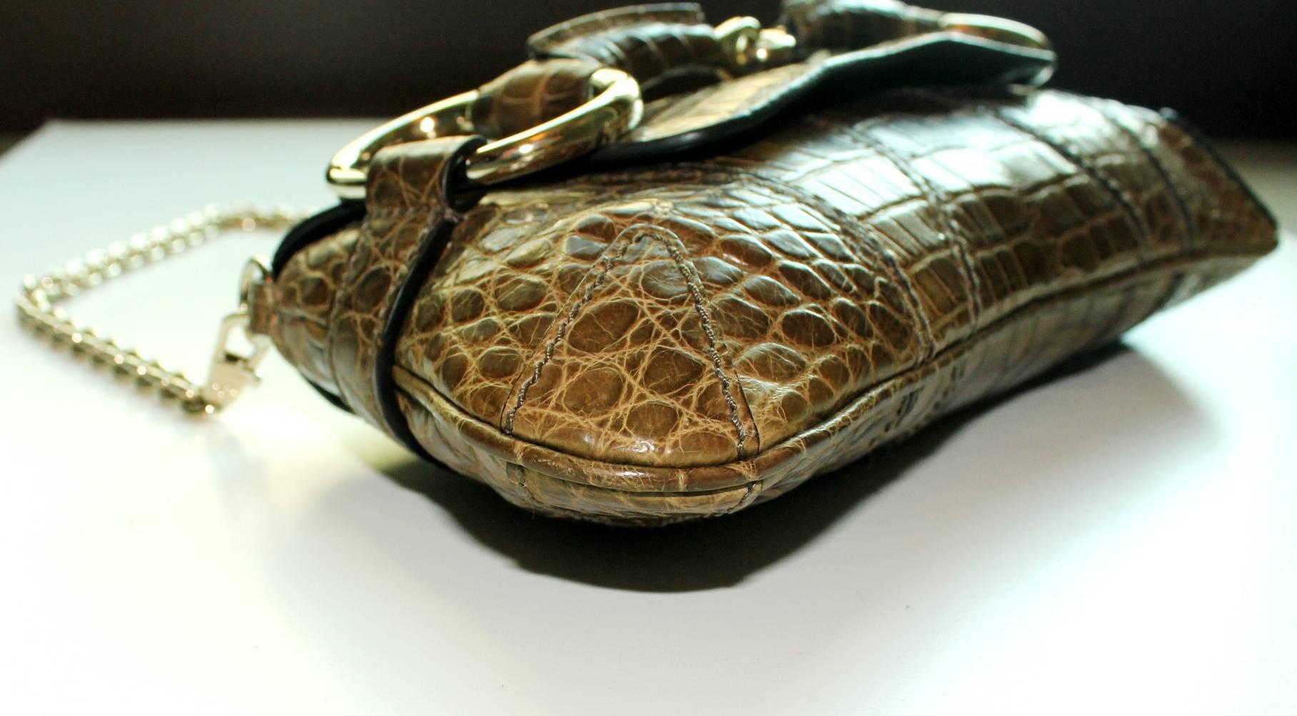 Stunning Gucci 1921 Horsebit Exotic Crocodile Sking Clutch Bag In New Condition In Switzerland, CH