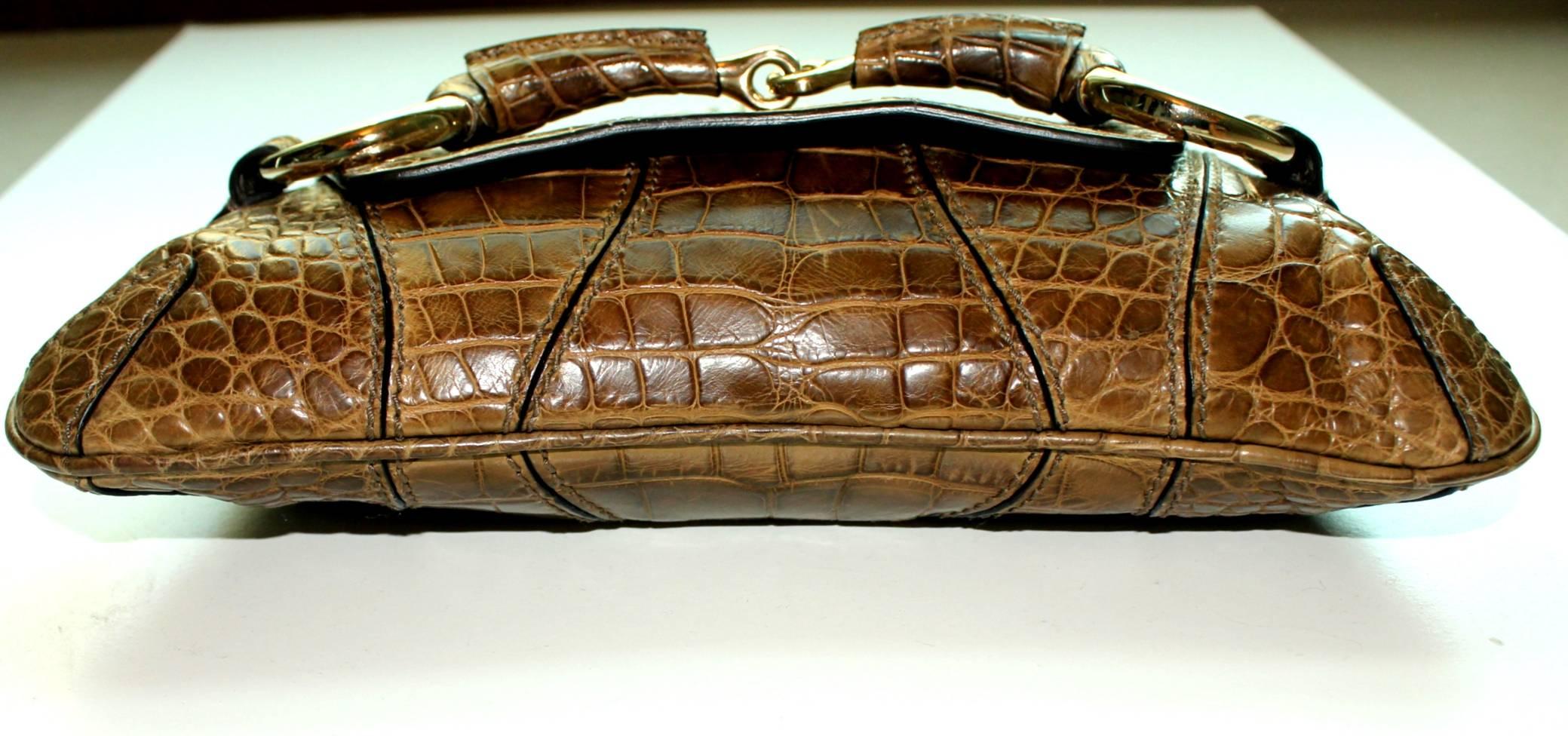 Brown Stunning Gucci 1921 Horsebit Exotic Crocodile Sking Clutch Bag