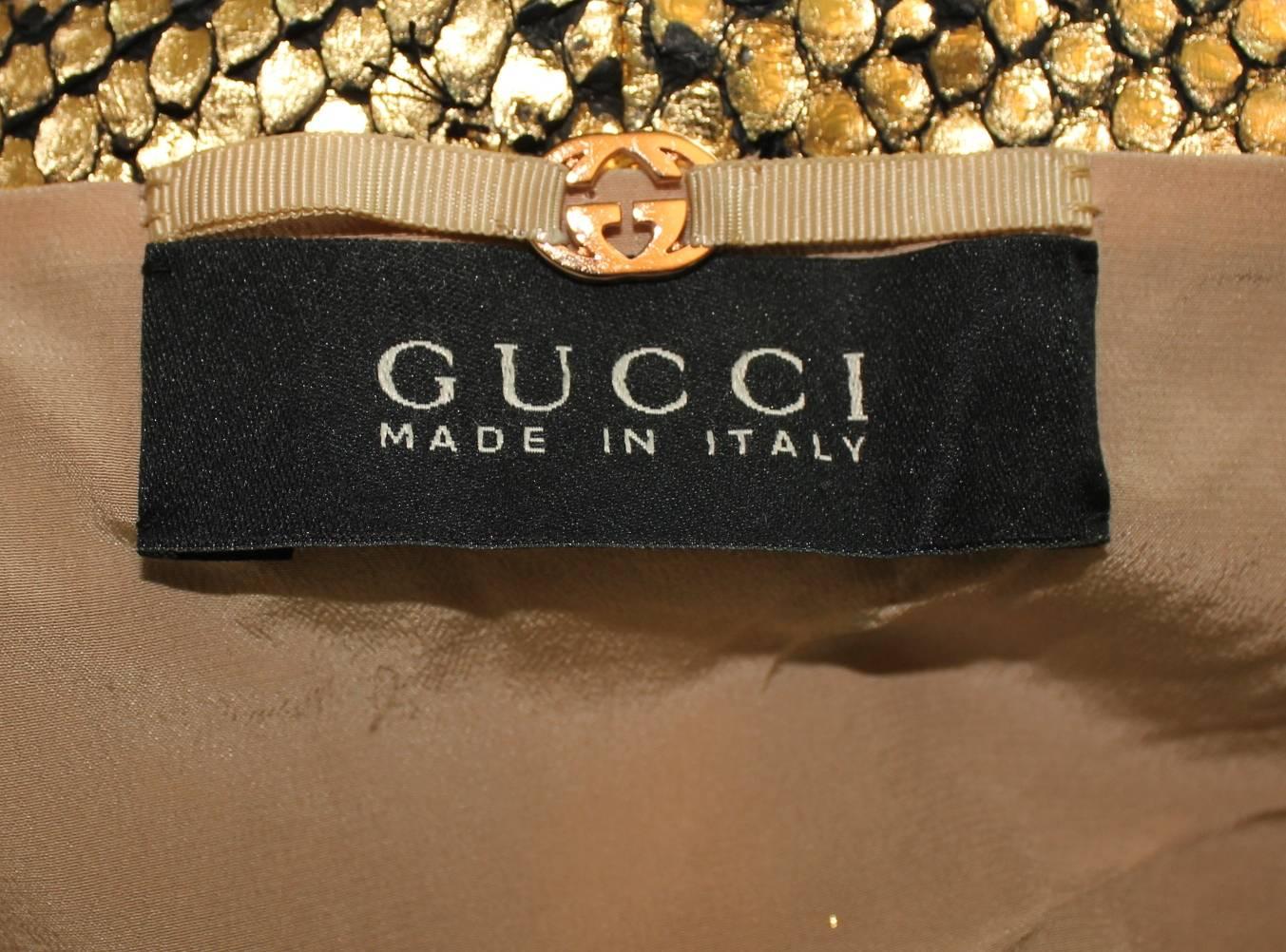 GUCCI by Tom Ford - Blazer rare en cuir exotique or métallisé - Pièce unique en vente 1