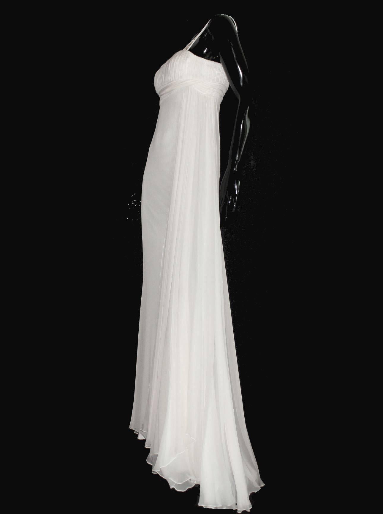 Women's UNWORN Versace Silk Chiffon Crystal Grecian Meander Bridal Wedding Gown Dress 38