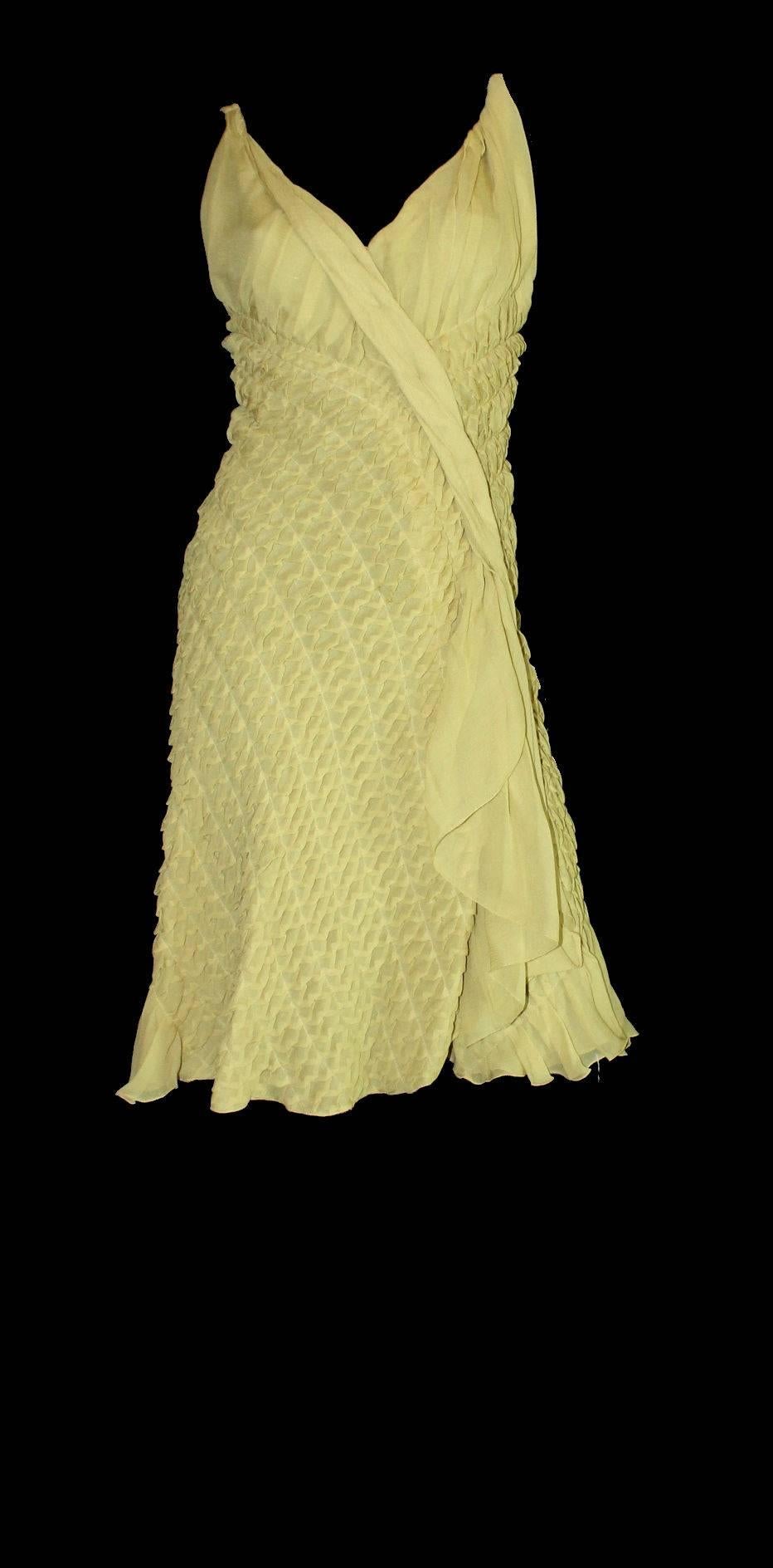 Beige Prada 3D Draped Chiffon Silk Fairy Dress