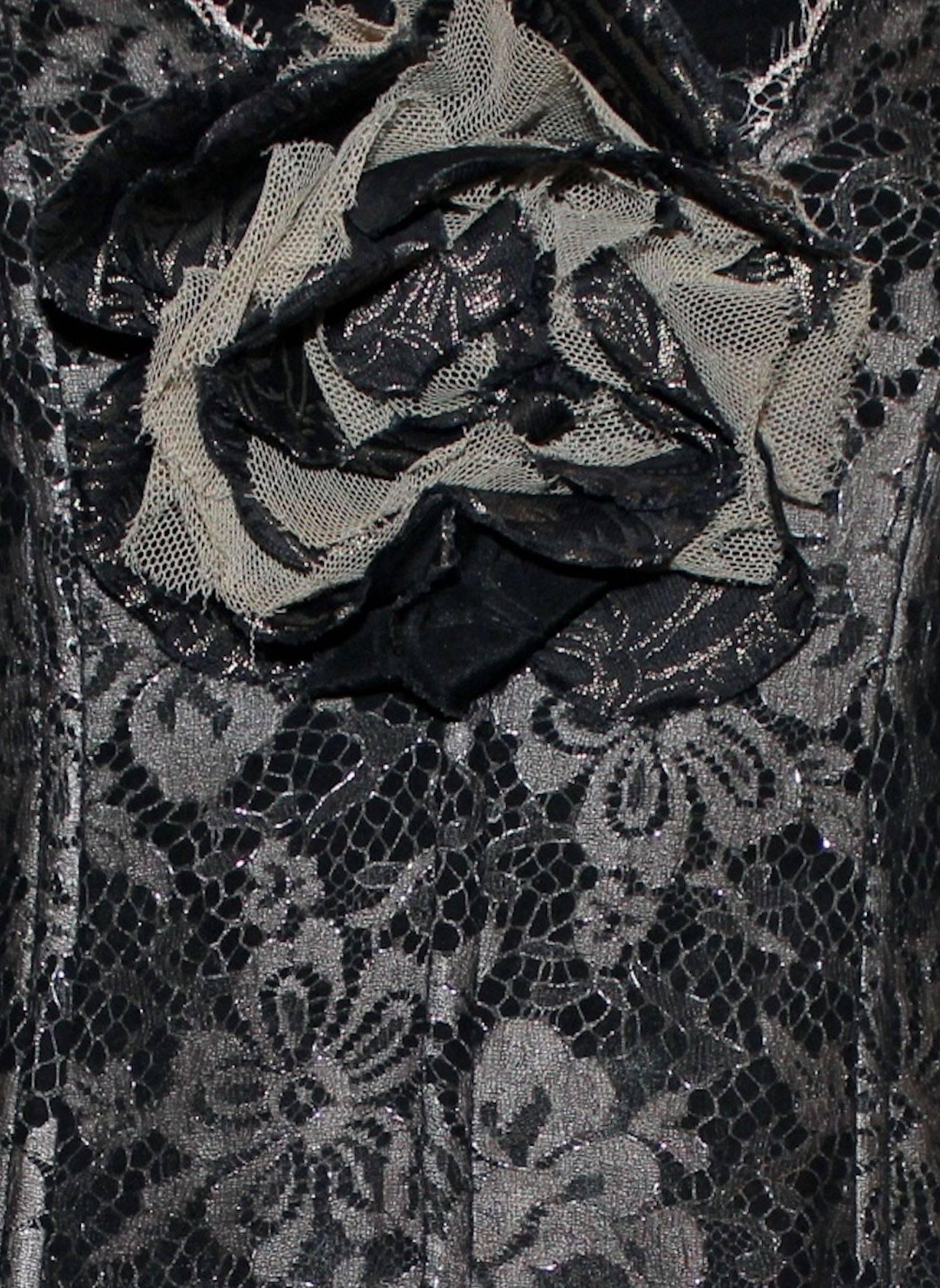 NEW Dolce & Gabbana Silk & Lace Bone Corset Dress, Coat & Brooch Ensemble 3PCS For Sale 1
