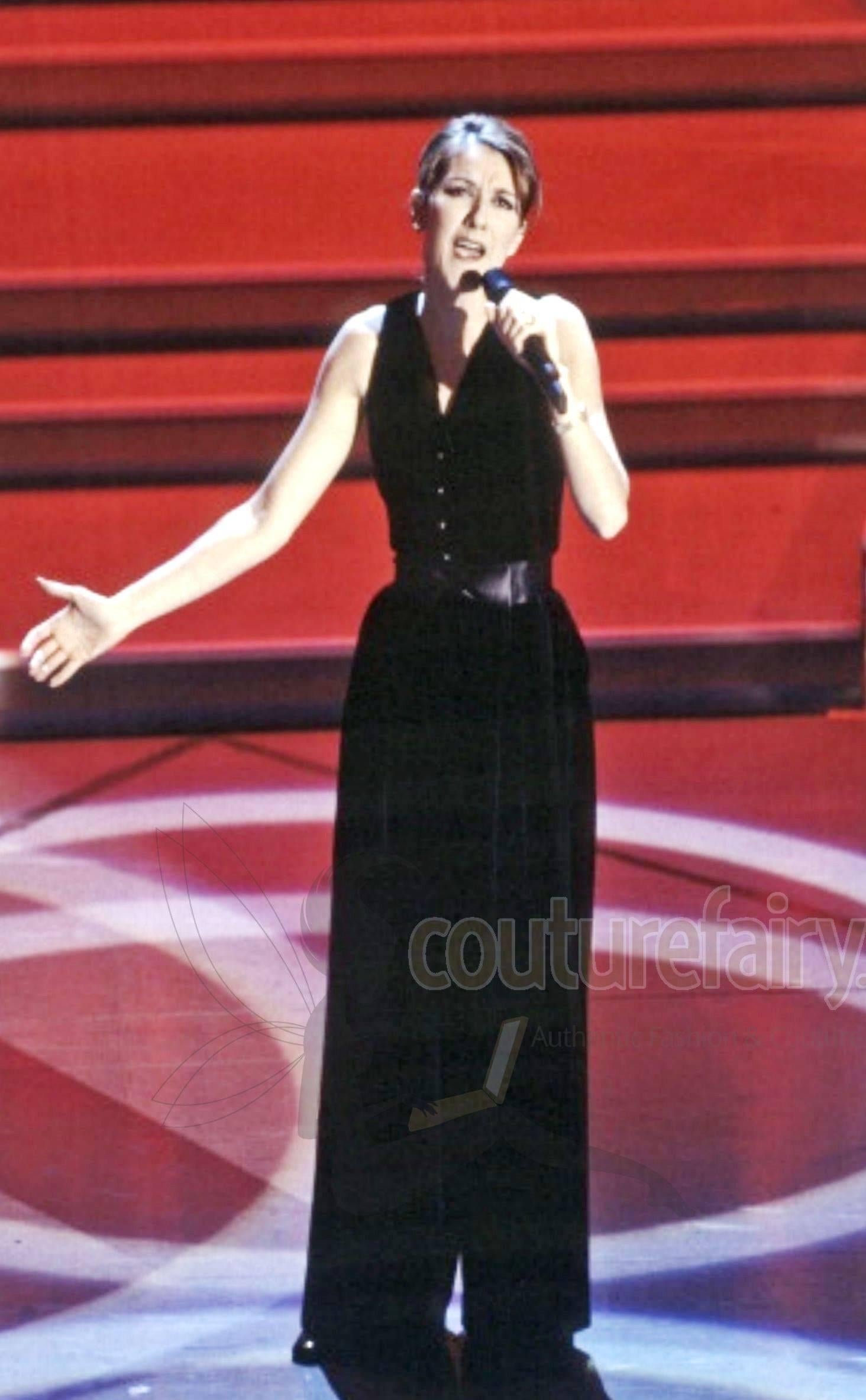 Women's Chanel Black Velvet Jumpsuit Overall CC Buttons as seen on Celine Dion 