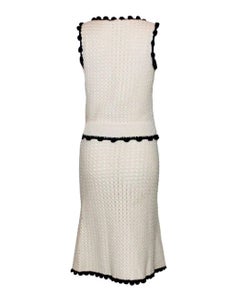 CHANEL Ivory Signature Crochet Knit Cashmere Ensemble Skirt Suit 36