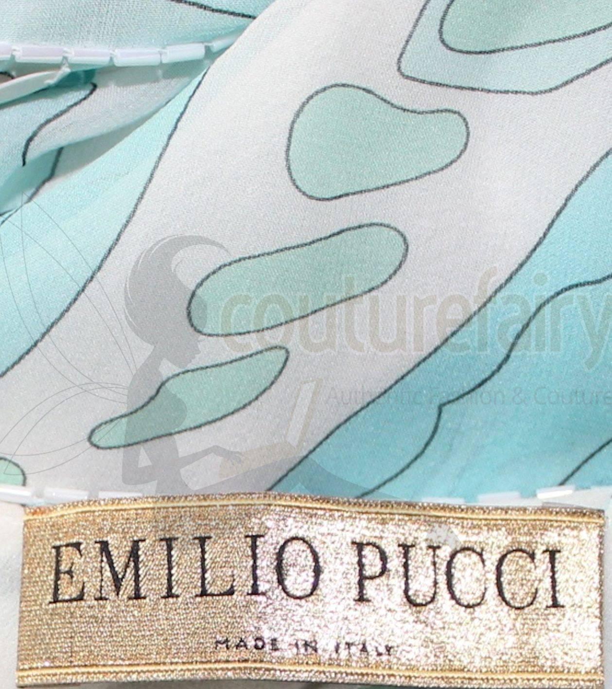Women's Emilio Pucci Seafoam Embroidered Crystal Sequin Silk Chiffon Gown Dress