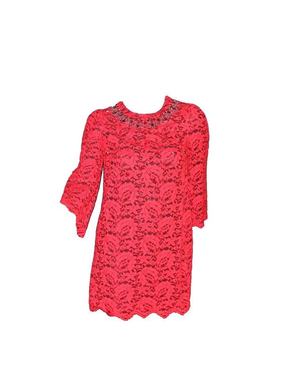 Dolce and Gabbana Crystal Embellished Red Lace and Silk Dress For Sale ...