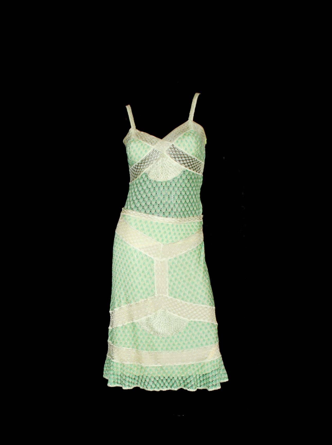 Green Missoni Lime Crochet Knit Top Skirt Ensemble Dress