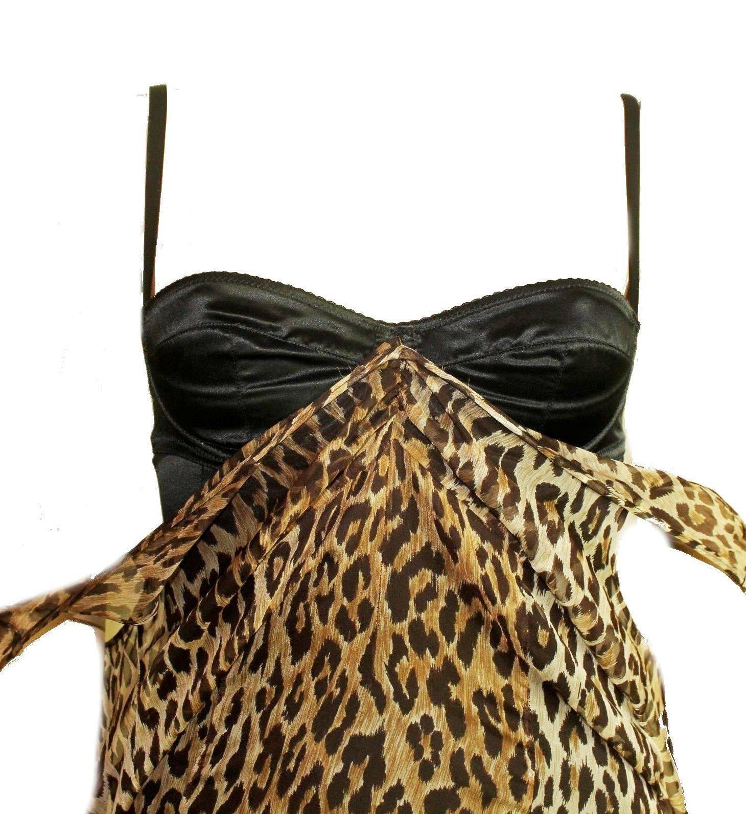 Black Stunning Dolce & Gabbana Corset Leopard Cheetah Print Silk Gown