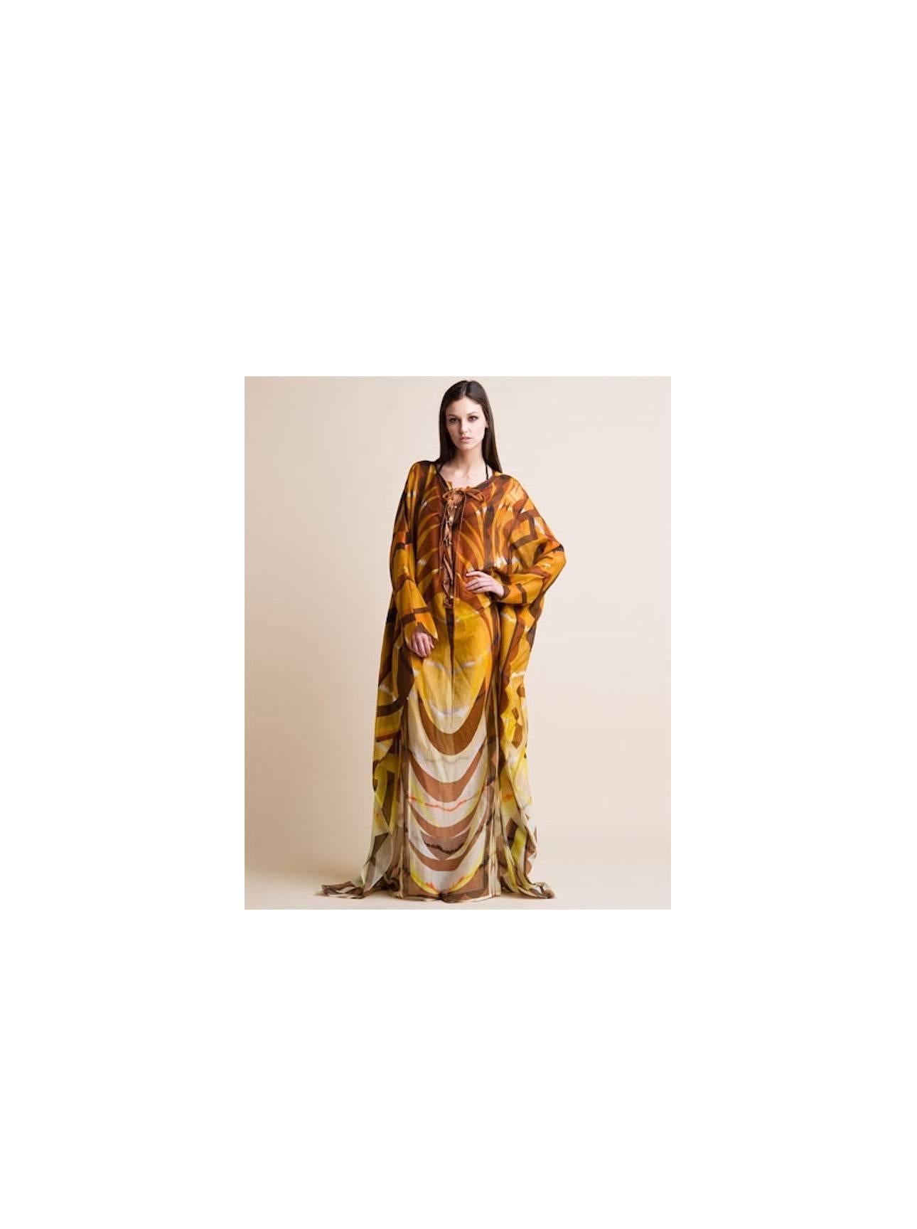 Stunning Emilio Pucci Leather Lace Up Print Maxi Kaftan Dress 2