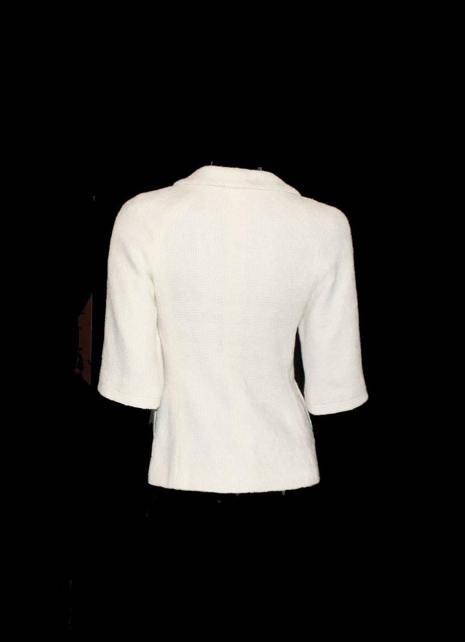 Beige Classy Chanel Ivory Tweed CC Logo Button Jacket