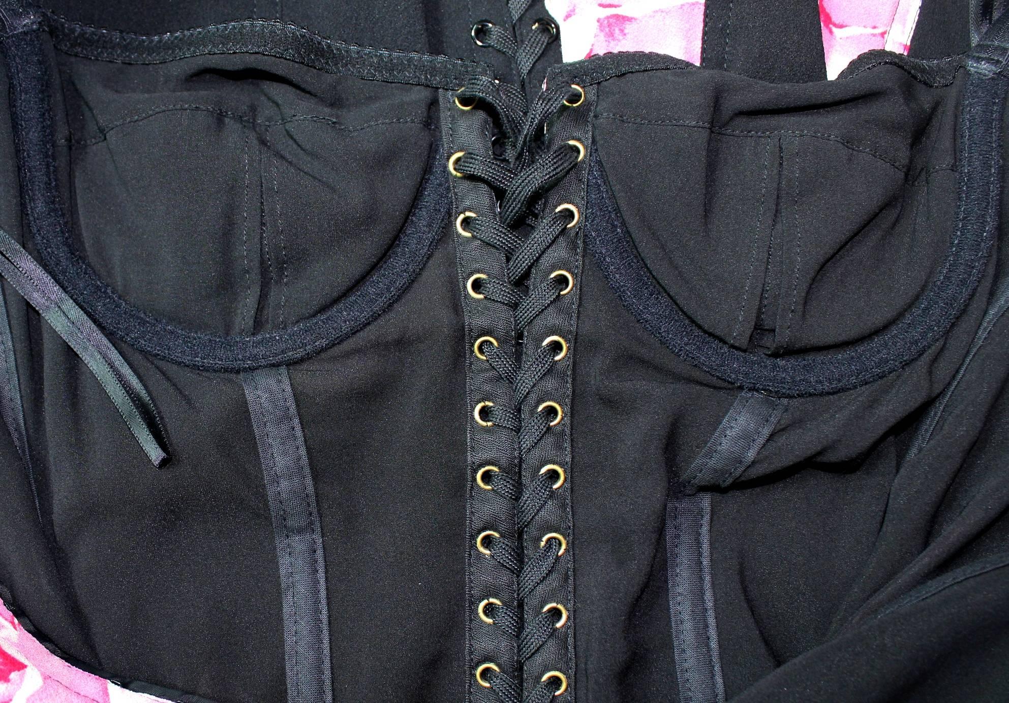 Black Dolce Gabbana Floral Lace Up Corset Dress