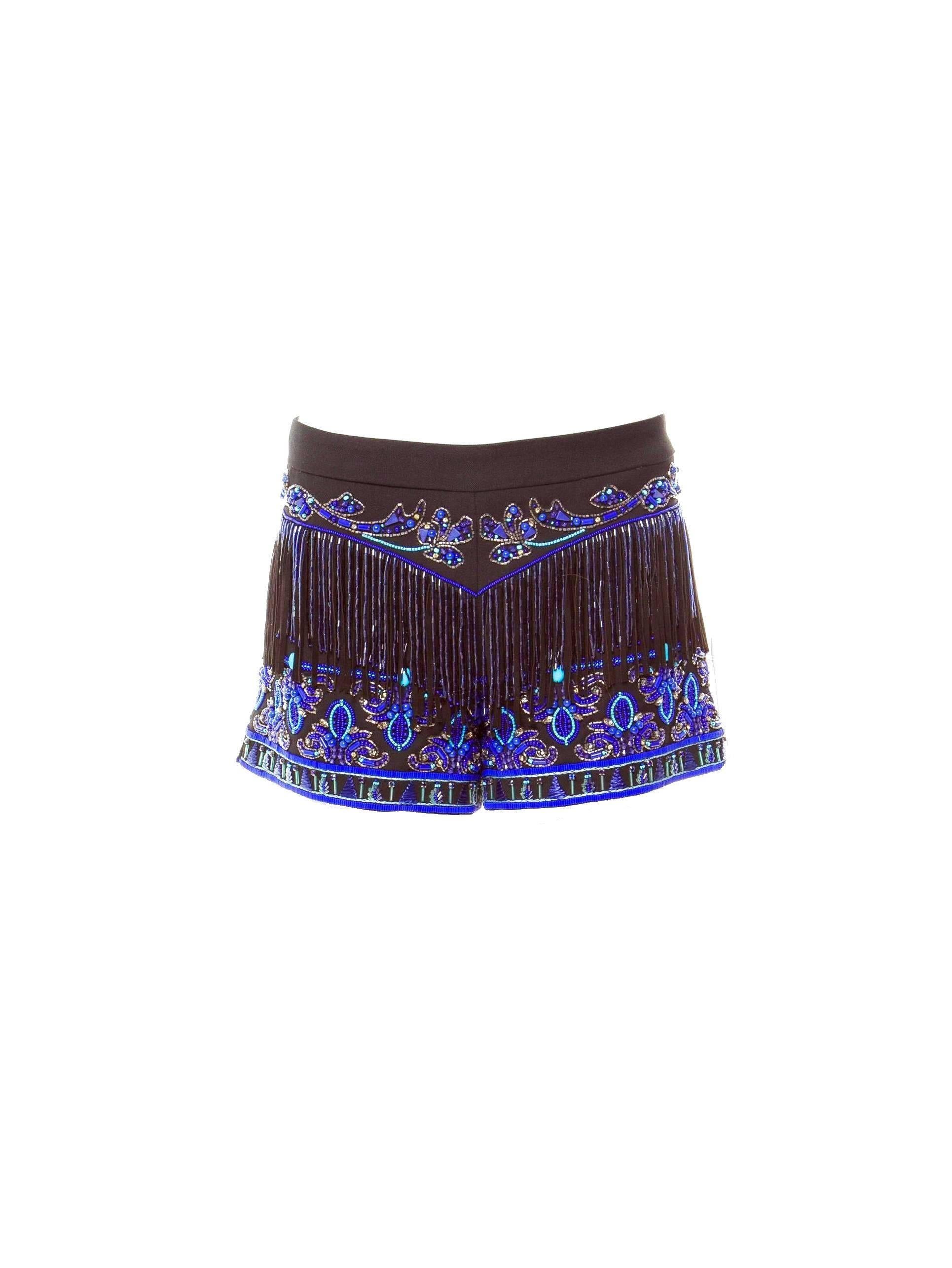 Black Emilio Pucci Embroidered Sequin Pearls Crystals Hot Pants Shorts
