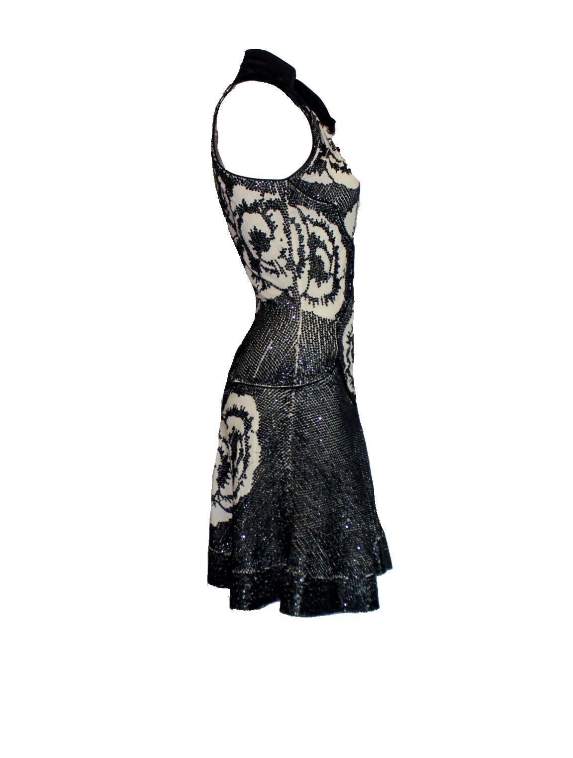 Roberto Cavalli Evening Dress
Monochrome colors
Breathtaking hand-beading all over in rose floral design
Closes with black silk bow 
Made in Italy
Dry Clean Only
Retails for 6459$