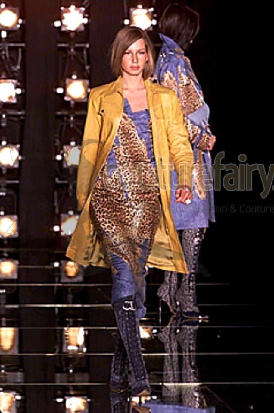 Christian Dior by John Galliano Denim Leopard Cheetah Asymmetric Skirt 2000 2