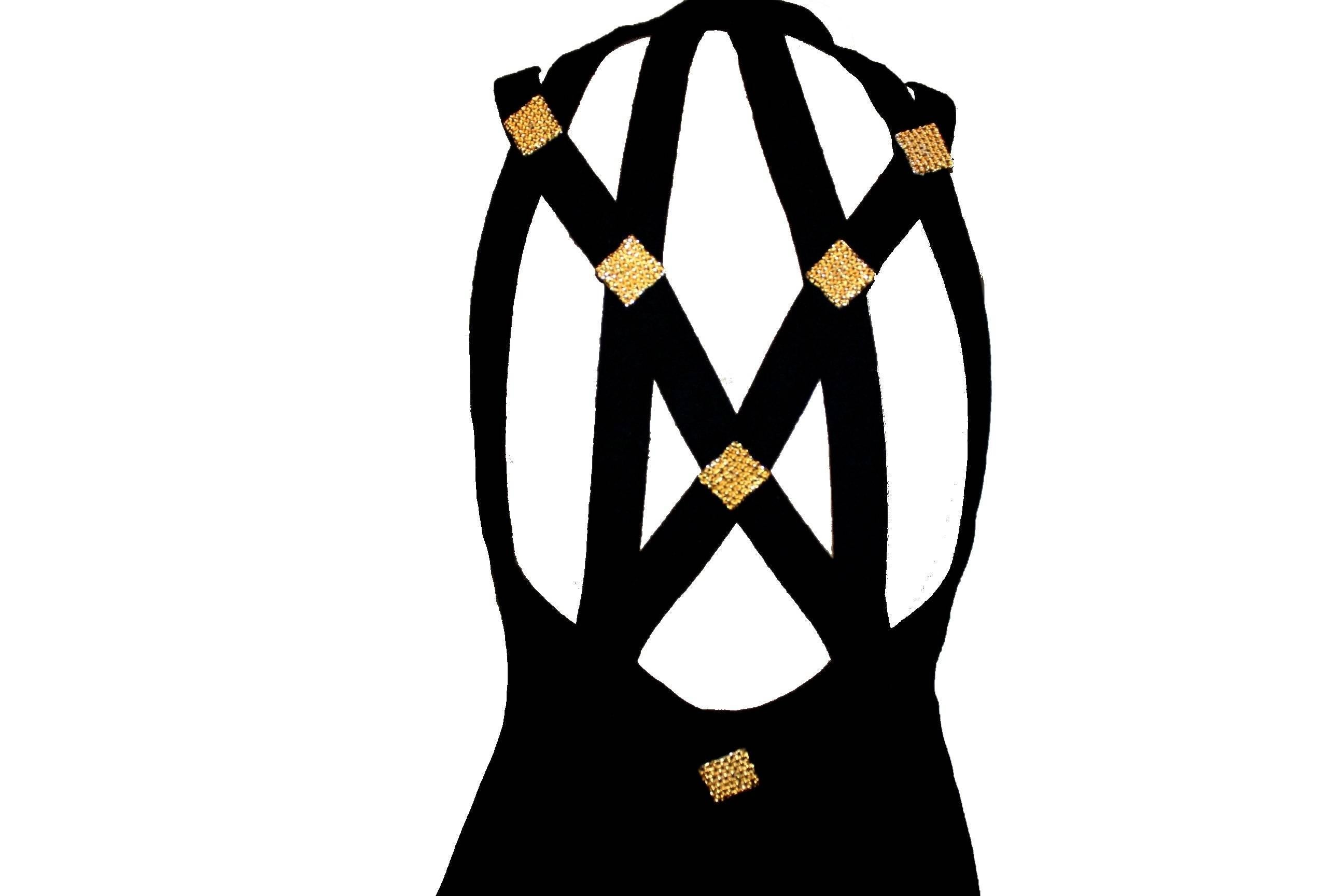 Atemberaubendes Gianni Versace Couture 1990er Schwarzes Bondage-Abendkleid mit Rückenausschnitt im Angebot 1