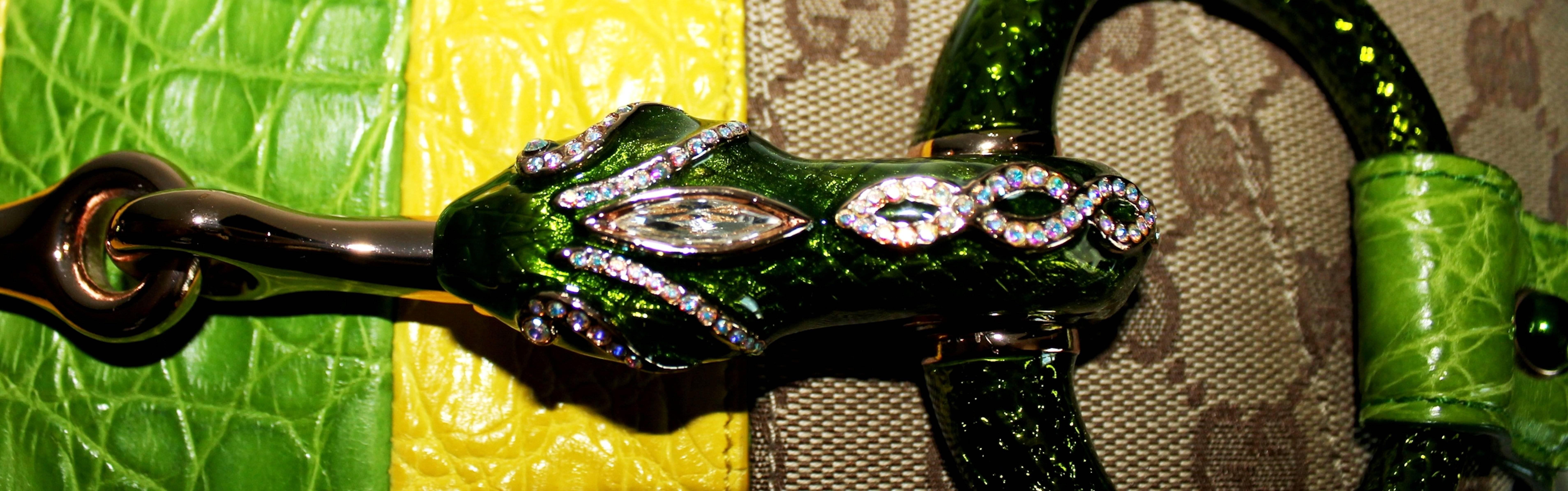 Brown Gucci Tom Ford SS 2004 XL GG Monogram Jeweled Snake Head Bag