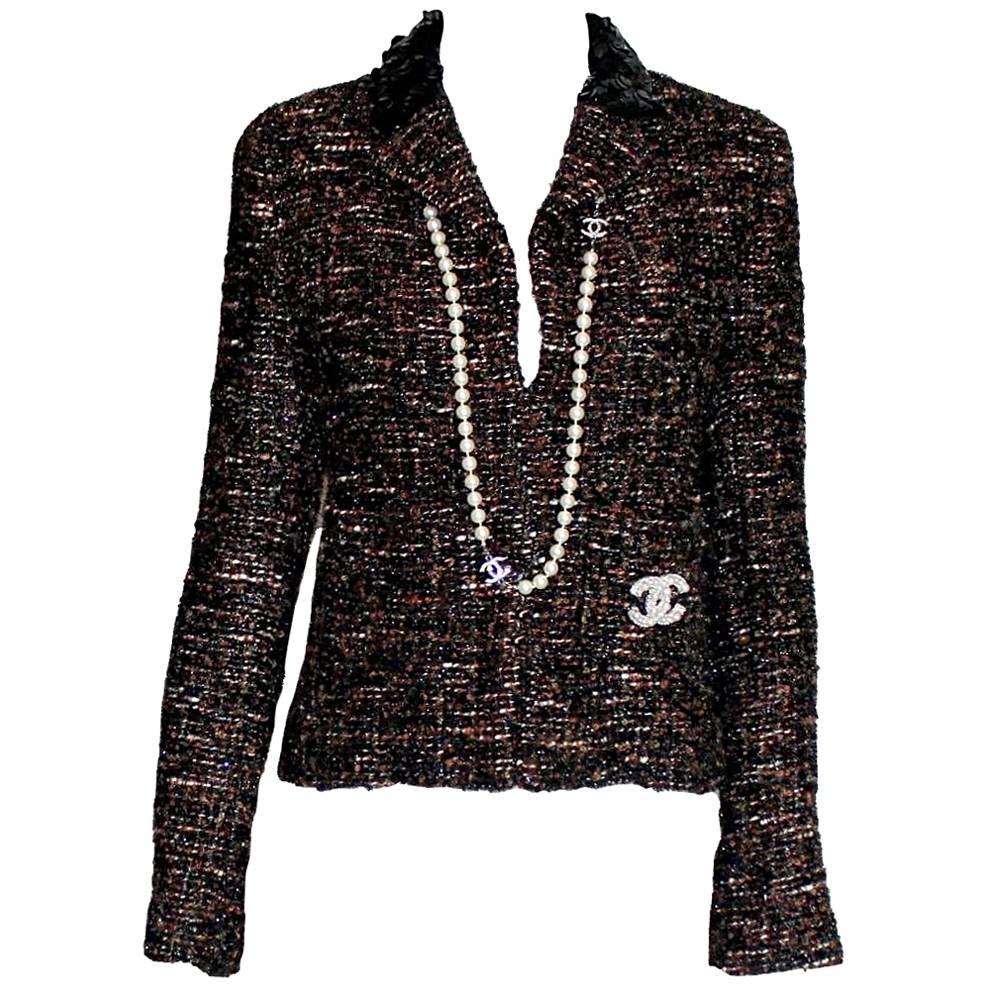 Amazing Chanel Metallic Tweed Sequin Trimmed Jacket Blazer