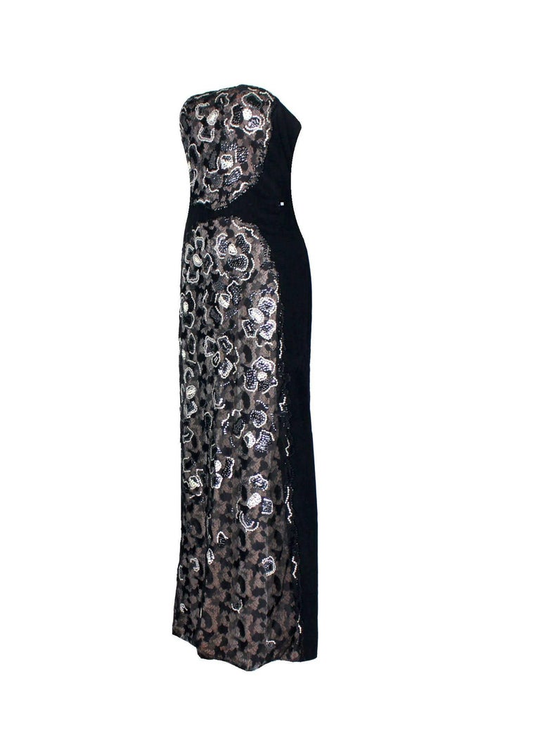 Stunning Chanel Lace Sequin Camellia Embroidered Evening Dress Gown For ...