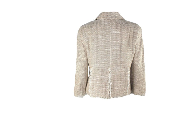 Chanel Linen Fantasy Tweed Fringed Trim Jacket Blazer For Sale at 1stdibs