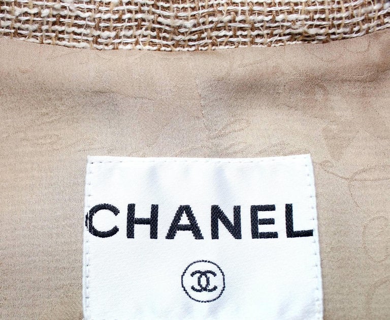 Chanel Linen Fantasy Tweed Fringed Trim Jacket Blazer For Sale at 1stdibs