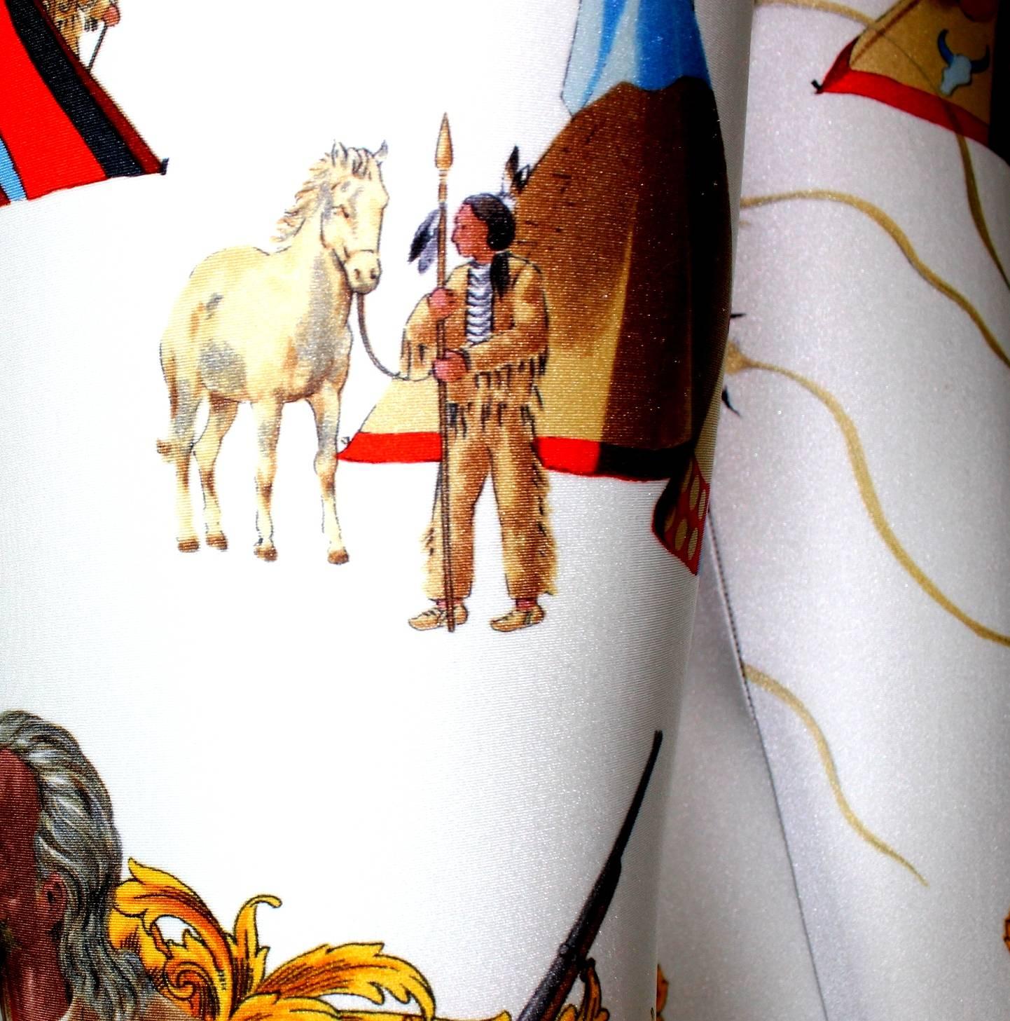 Beige Rare Vintage Gianni Versace Native American Print Leggings Pants FW 1992-1993