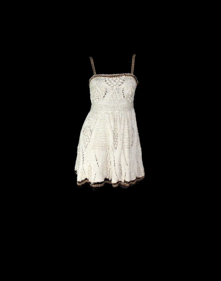 Chanel Signature Crochet Knit Dress with Chain Leather Details For Sale