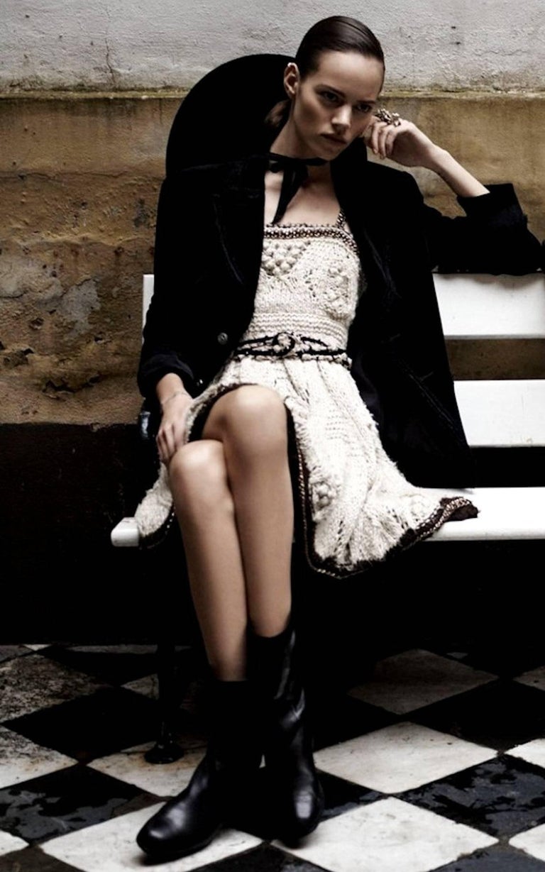 Chanel Signature Crochet Knit Dress with Chain Leather Details For Sale
