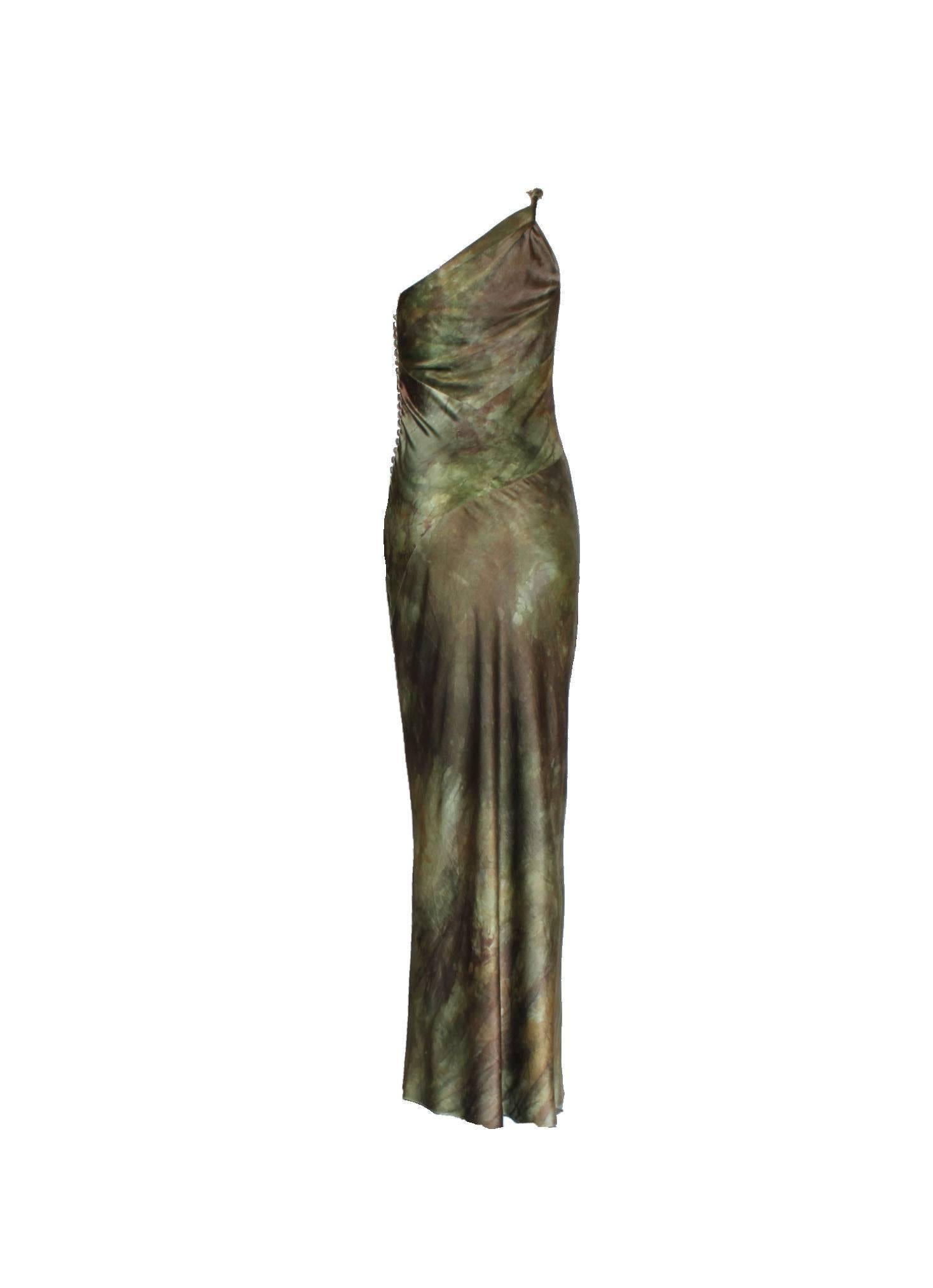 Gray Unique Christian Dior by John Galliano Asymmetric Silk Evening Gown Maxi Dress 
