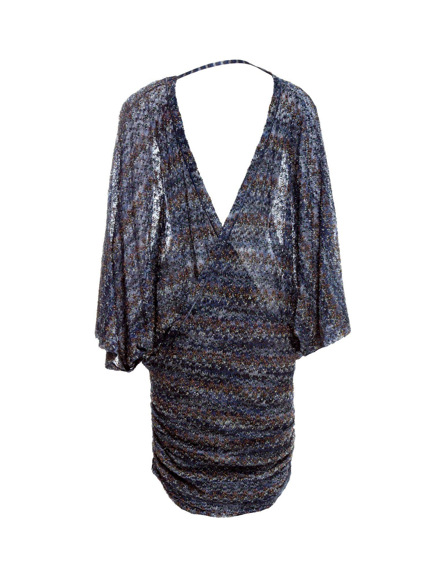Beautiful multicolored midnight blue lurex MISSONI kaftan dress
Classic MISSONI signature knit
Simply slips on
Wrap style
V-Neck
Batwing sleeves
Crochet-knit details - so beautiful!
Dry Clean only
Made in Italy
