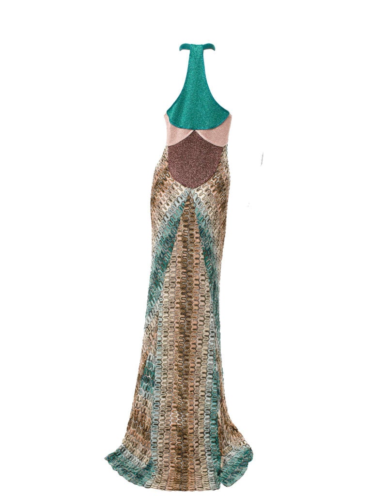 UNWORN Missoni Metallic Lurex Crochet Knit Evening Dress Gown with Cardigan 42 For Sale at