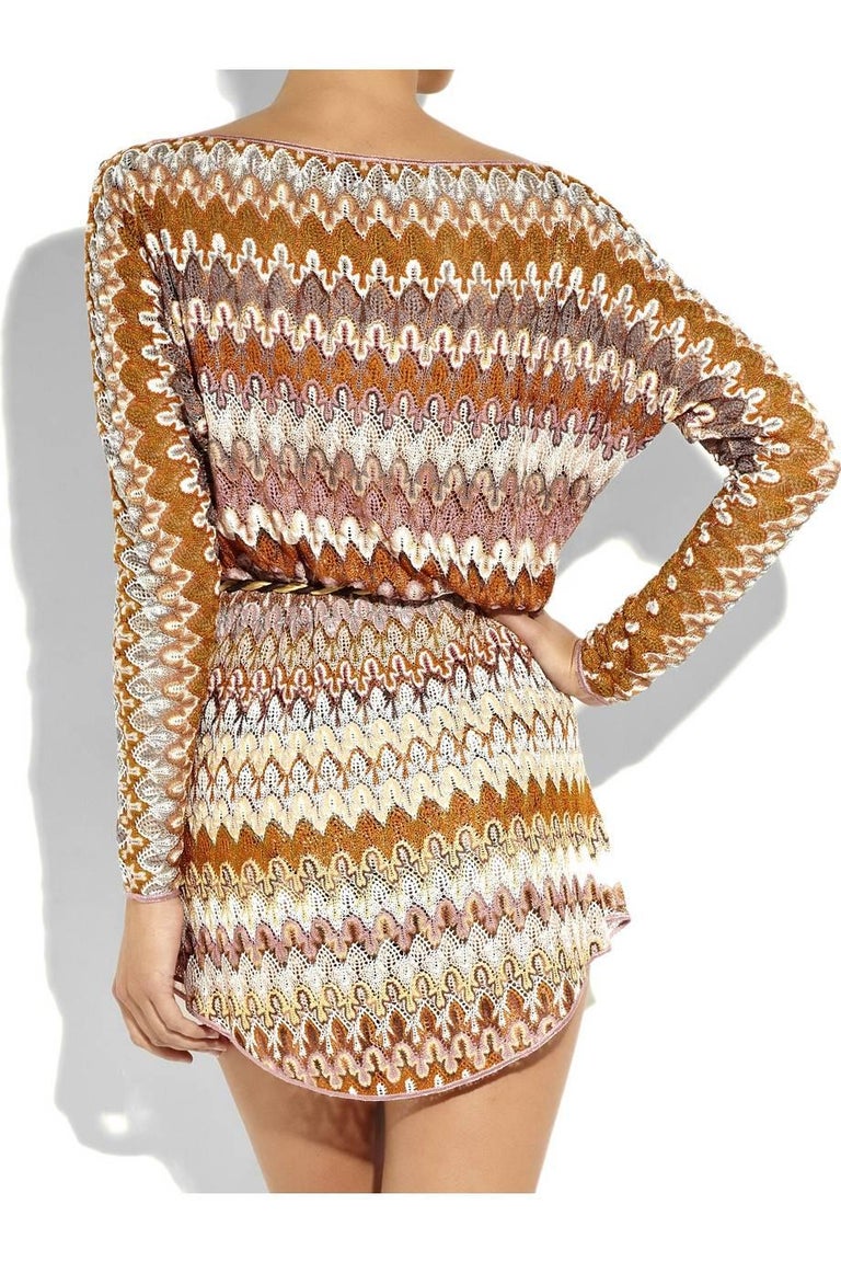 Missoni Signature Zigzag Crochet Knit Mini Dress with Belt For Sale at 1stdibs